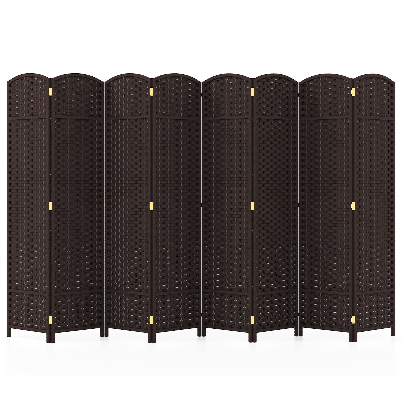 8-Panel Folding Room Divider with Hand-woven Texture and Wood Frame