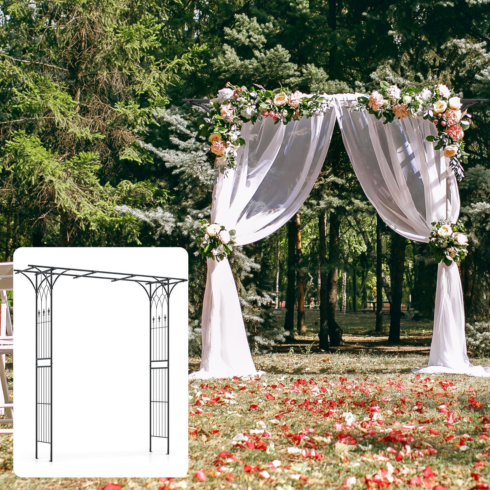 81 Inch Garden Arbor Metal Archway for Climbing Plants-Black