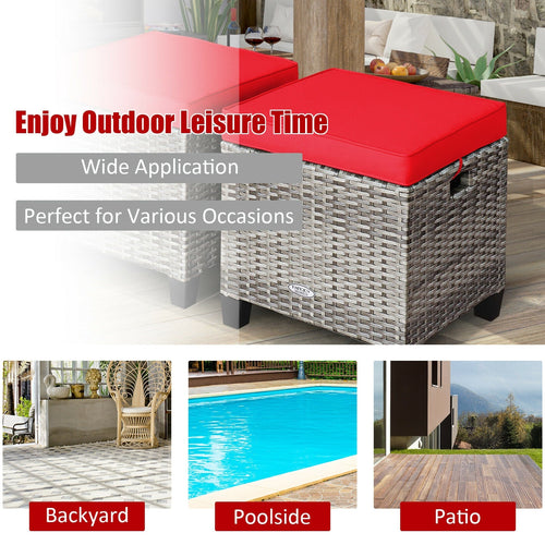 2 Pieces Patio Rattan Ottoman Seat with Removable Cushions-Navy