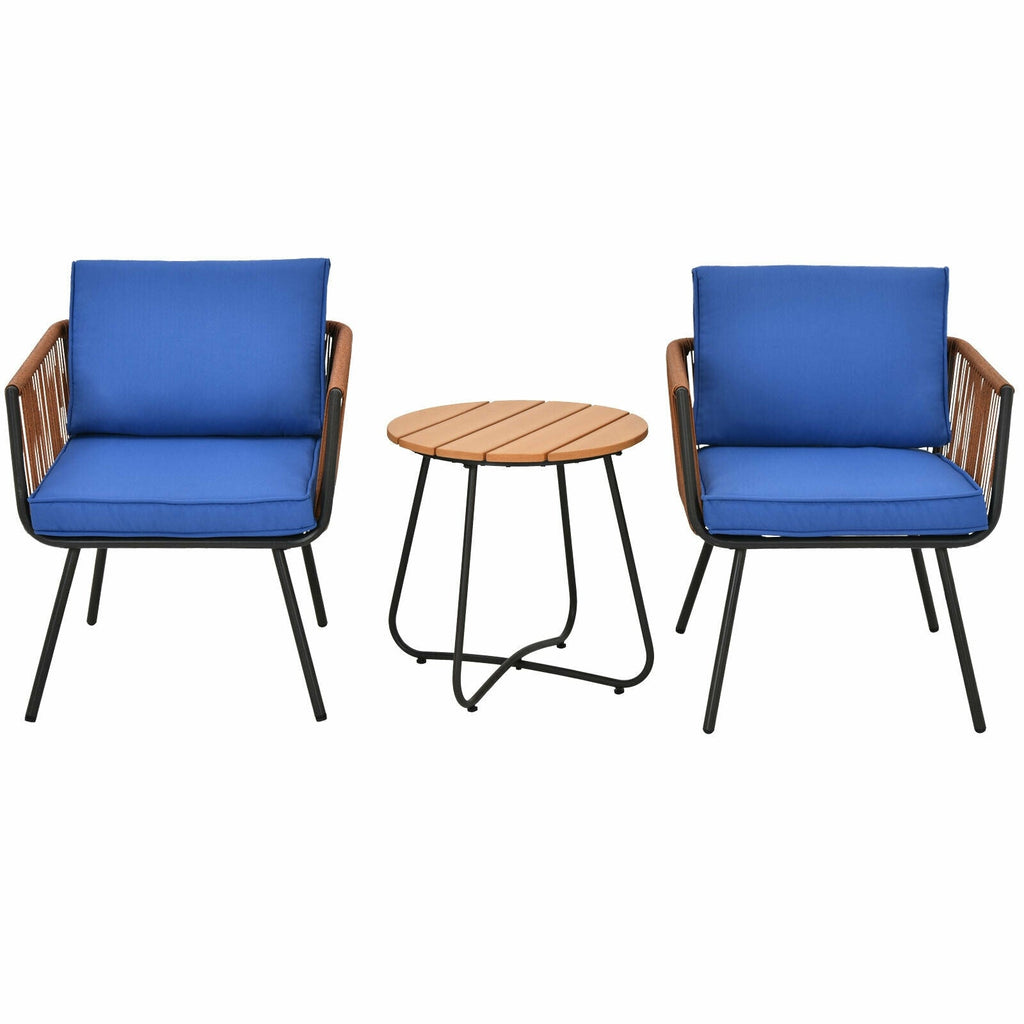 3 Pieces Patio Bistro Furniture Set with Armrest and Soft Cushions