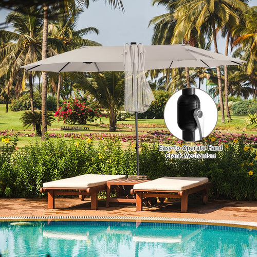 15 Feet Twin Patio Umbrella with 48 Solar LED Lights