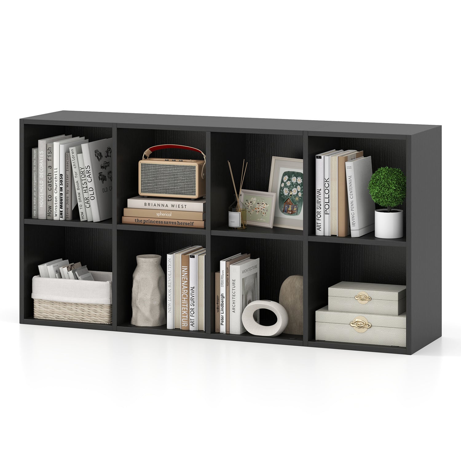 8-Cube Bookcase Bookshelf with 2 Anti-Tipping Kits Storage Organizer