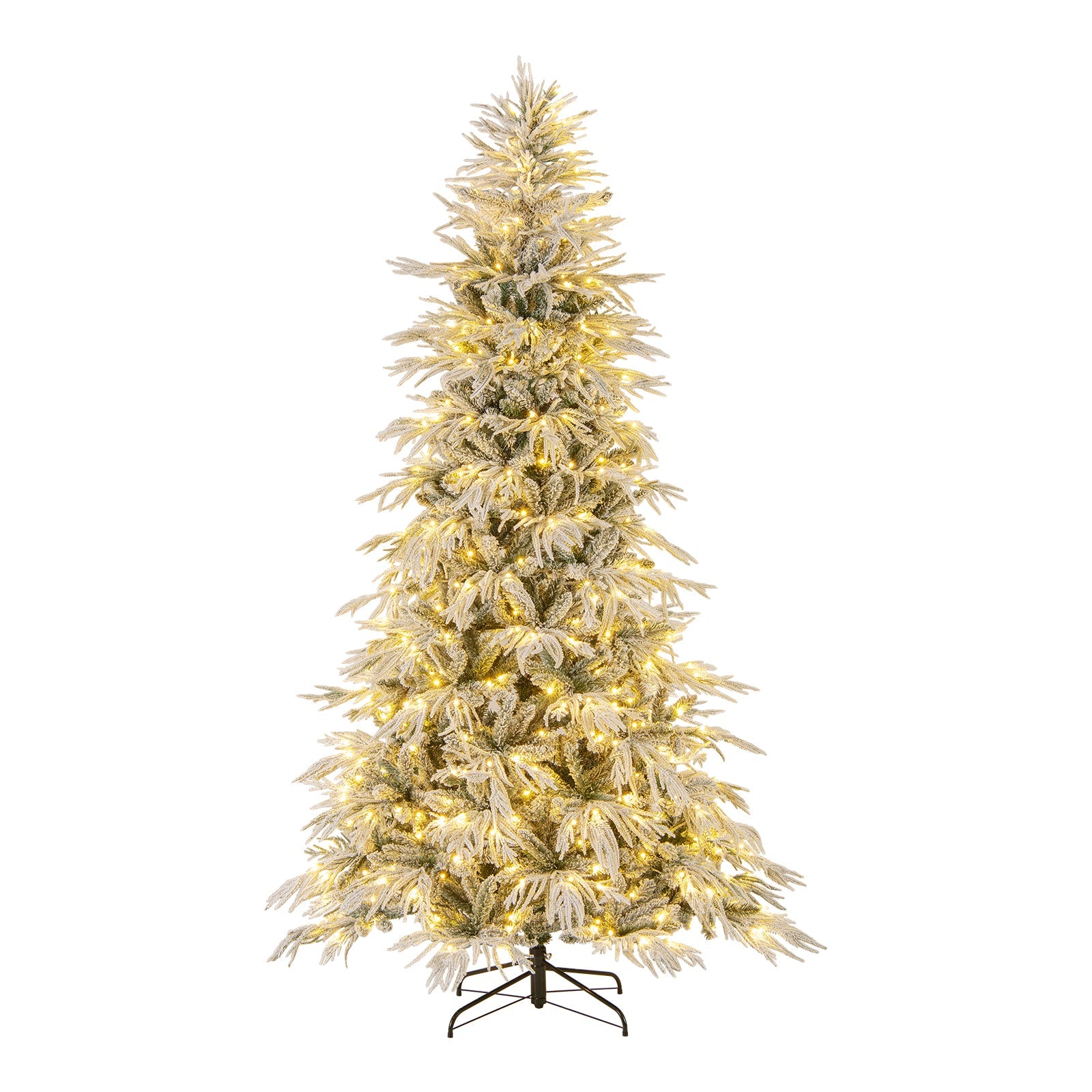 7 Feet Snow-flocked Artificial Christmas Tree Pre-lit Hinged Xmas Tree with Warm White LED Lights