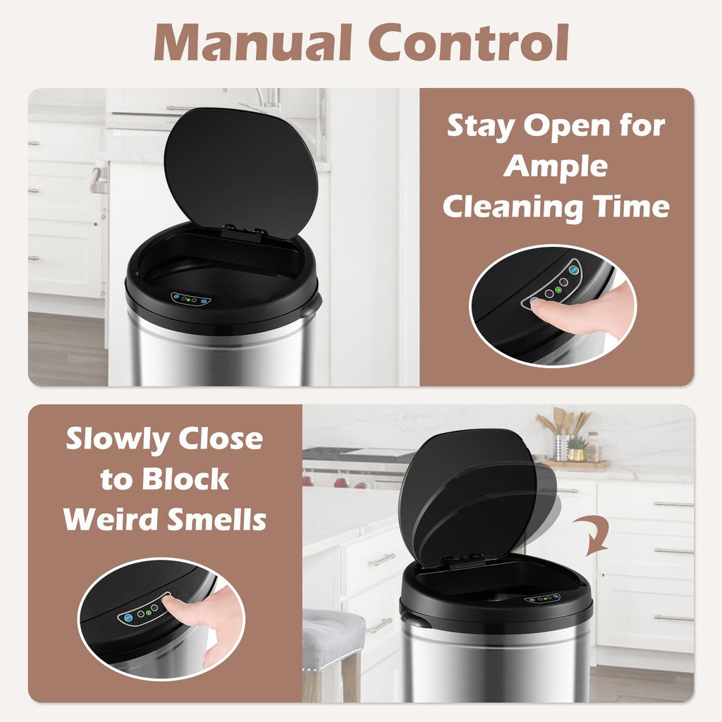 8 Gal Automatic Trash Can with Stainless Steel Frame Touchless Waste Bin-Silver