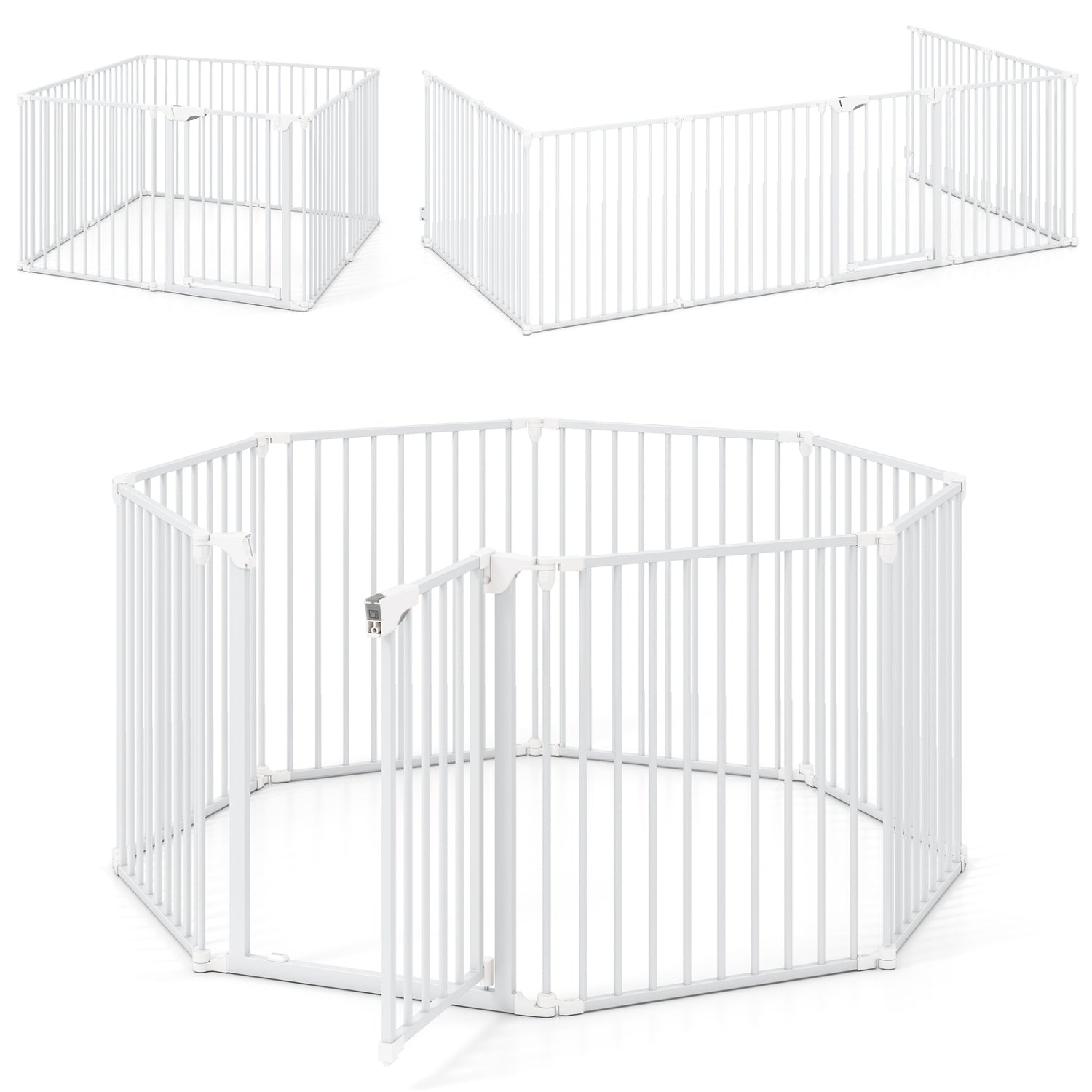 8-Panel Extra Wide Baby Gate Adjustable Pet Safety Fence with Auto-close Door