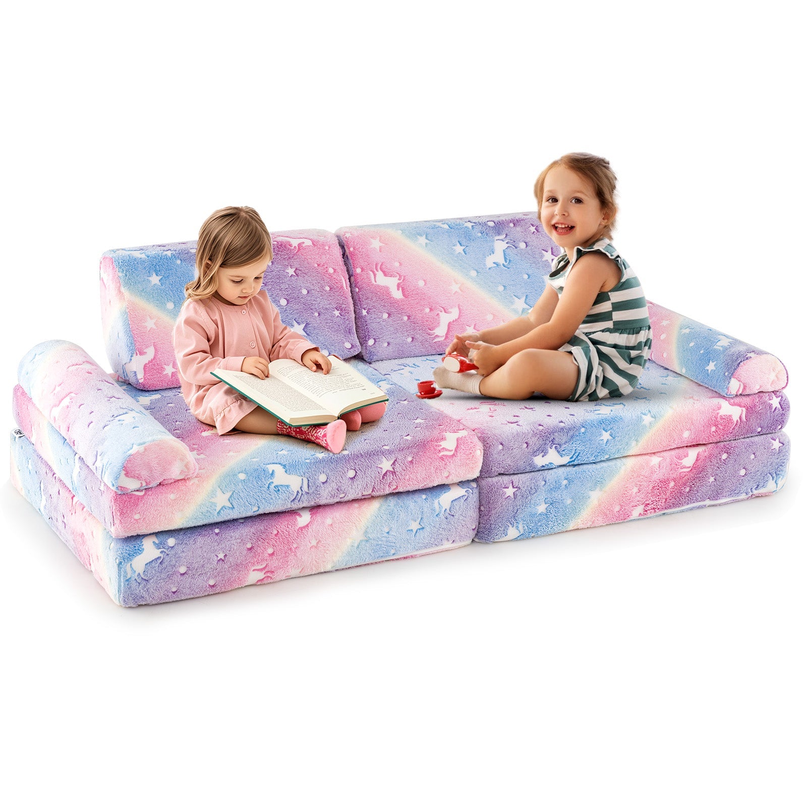 8 Pieces Modular Kids Play Couch Glow in the Dark Toddler Sectional Sofa