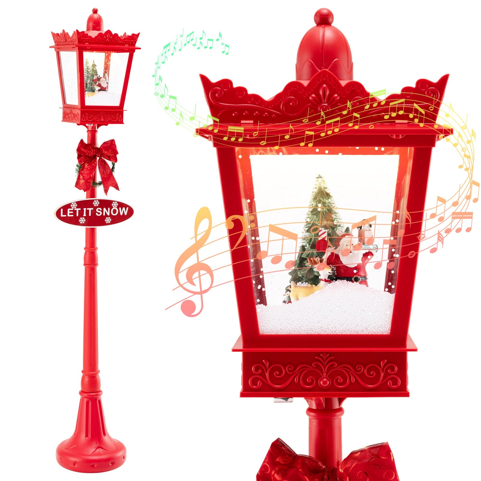 8 ft Musical Christmas Streetlight with Warm White LED Lights and Snowy Effects