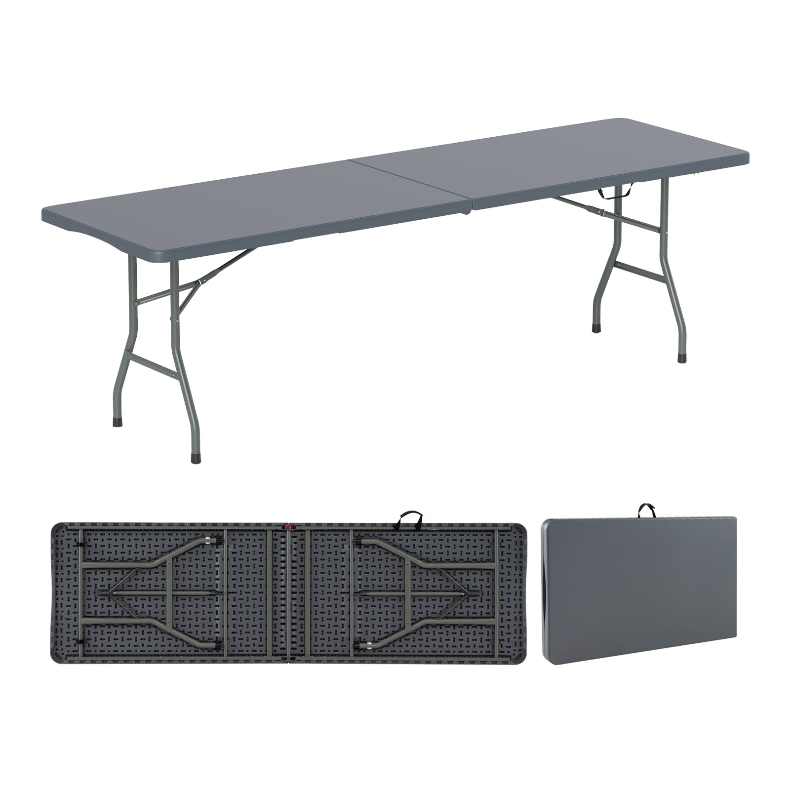 8 ft Portable Folding Table 350 LBS Fold-in-Half Table with HDPE Tabletop