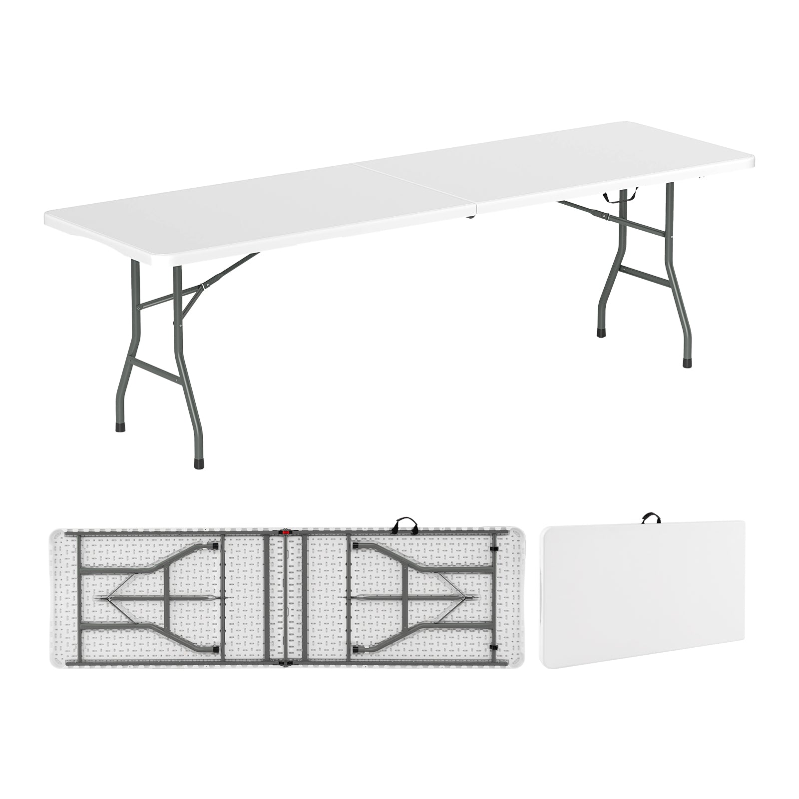 8 ft Portable Folding Table 350 LBS Fold-in-Half Table with HDPE Tabletop