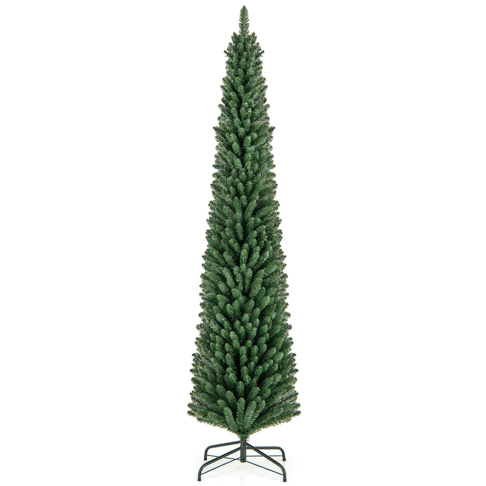 5/6/7/8 Feet Pencil Christmas Tree with 295/392/523/671 Memory Wire Branch Tips and Upgraded Metal Stand