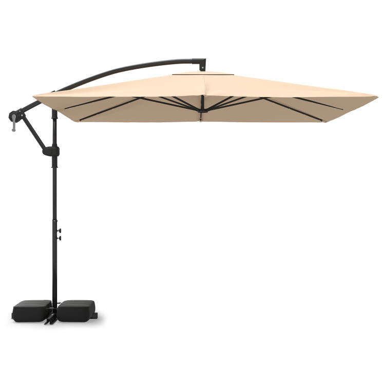 8 x 8 Square FT Solar LED Offset Cantilever Patio Umbrella with 360¬∞ Rotation