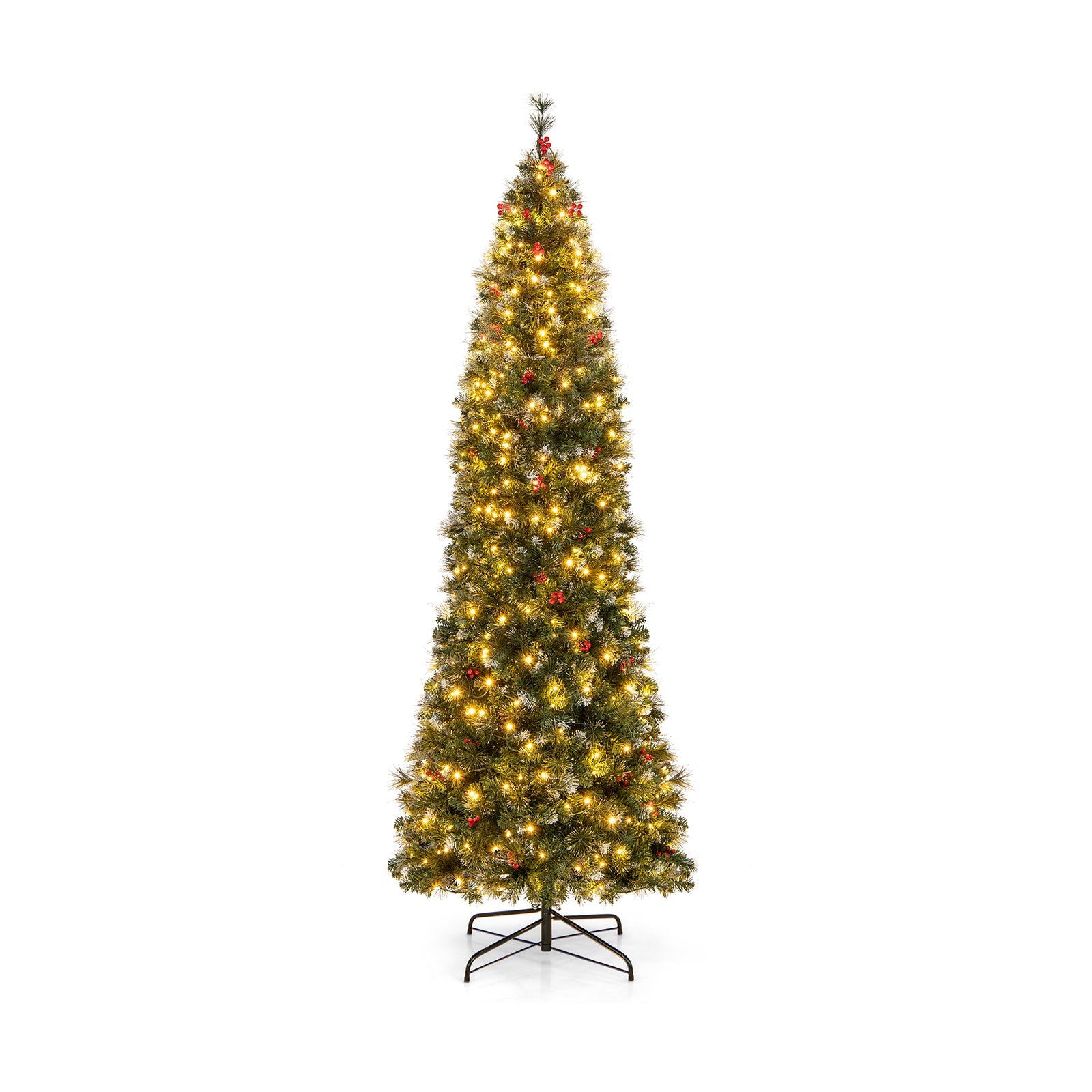 5/6/7/8/9 FT Pre-Lit Artificial Hinged Slim Pencil Christmas Tree