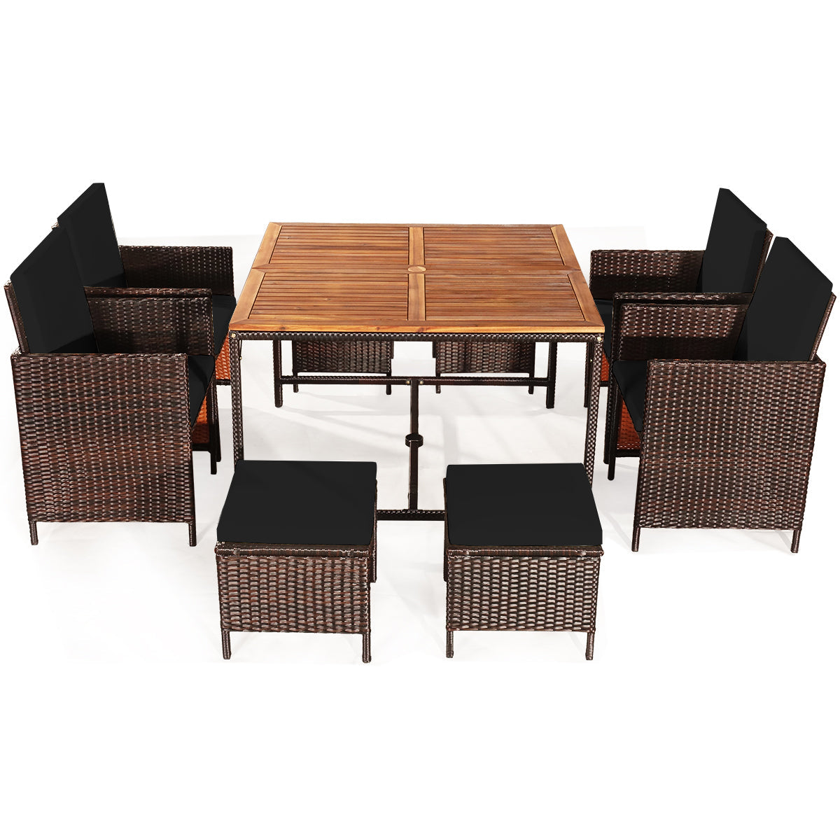 9 Pieces Patio Rattan Dining Cushioned Chairs Set