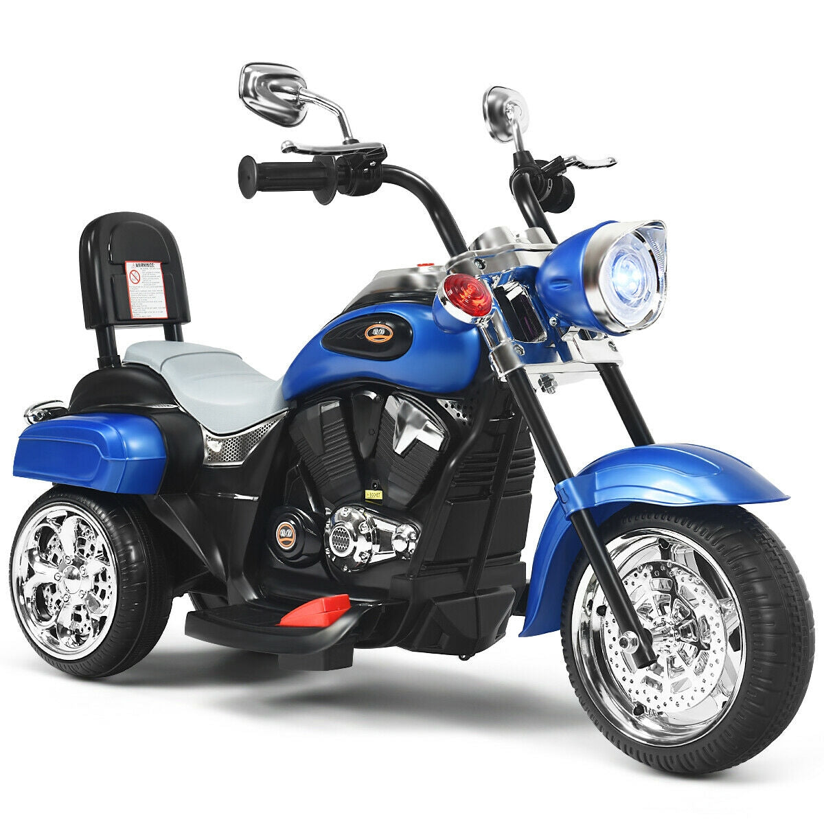 6V Powered Toddler 3-Wheel Motorbike Ride On Toy with Horn and Headlight-Black and White