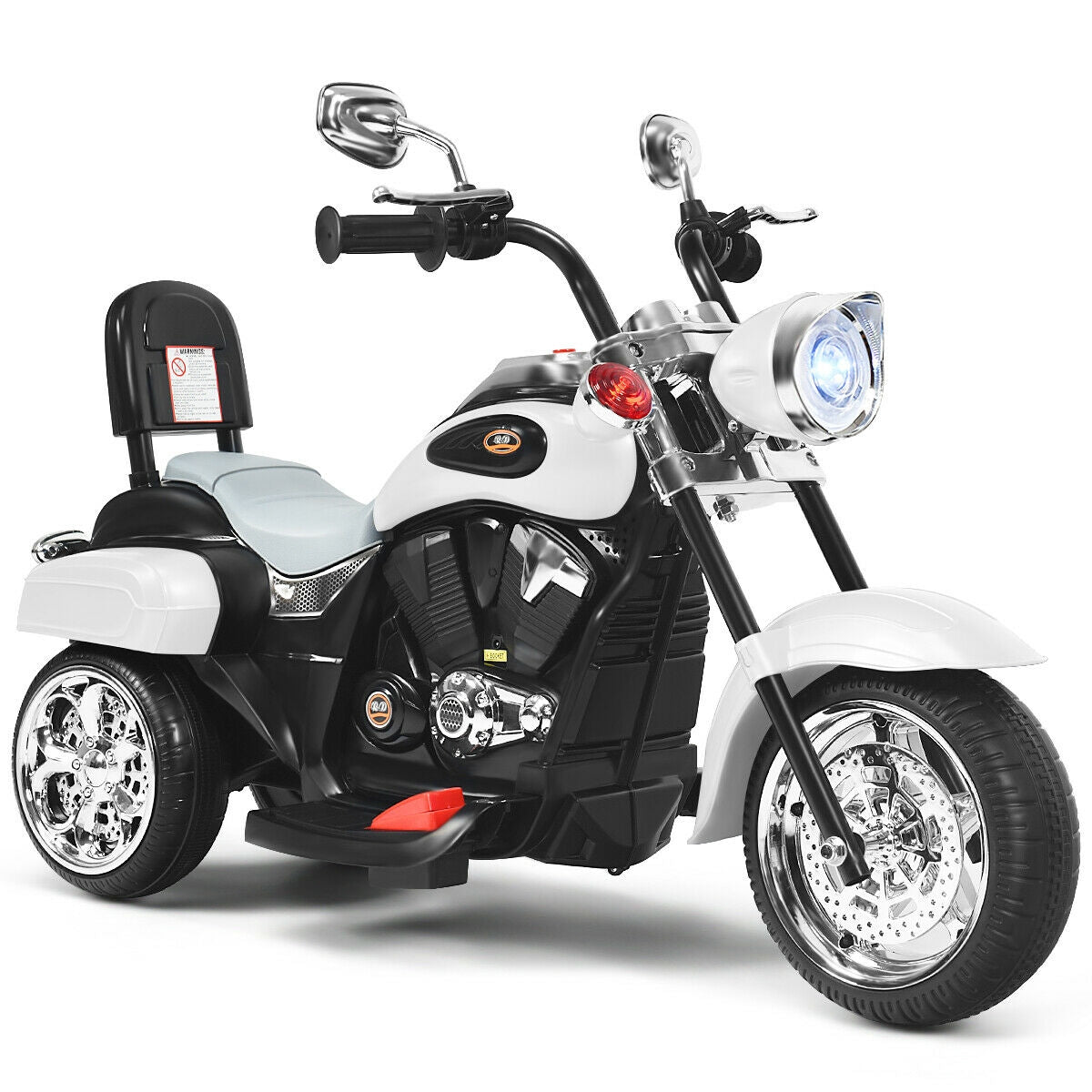 6V Powered Toddler 3-Wheel Motorbike Ride On Toy with Horn and Headlight-Black and White