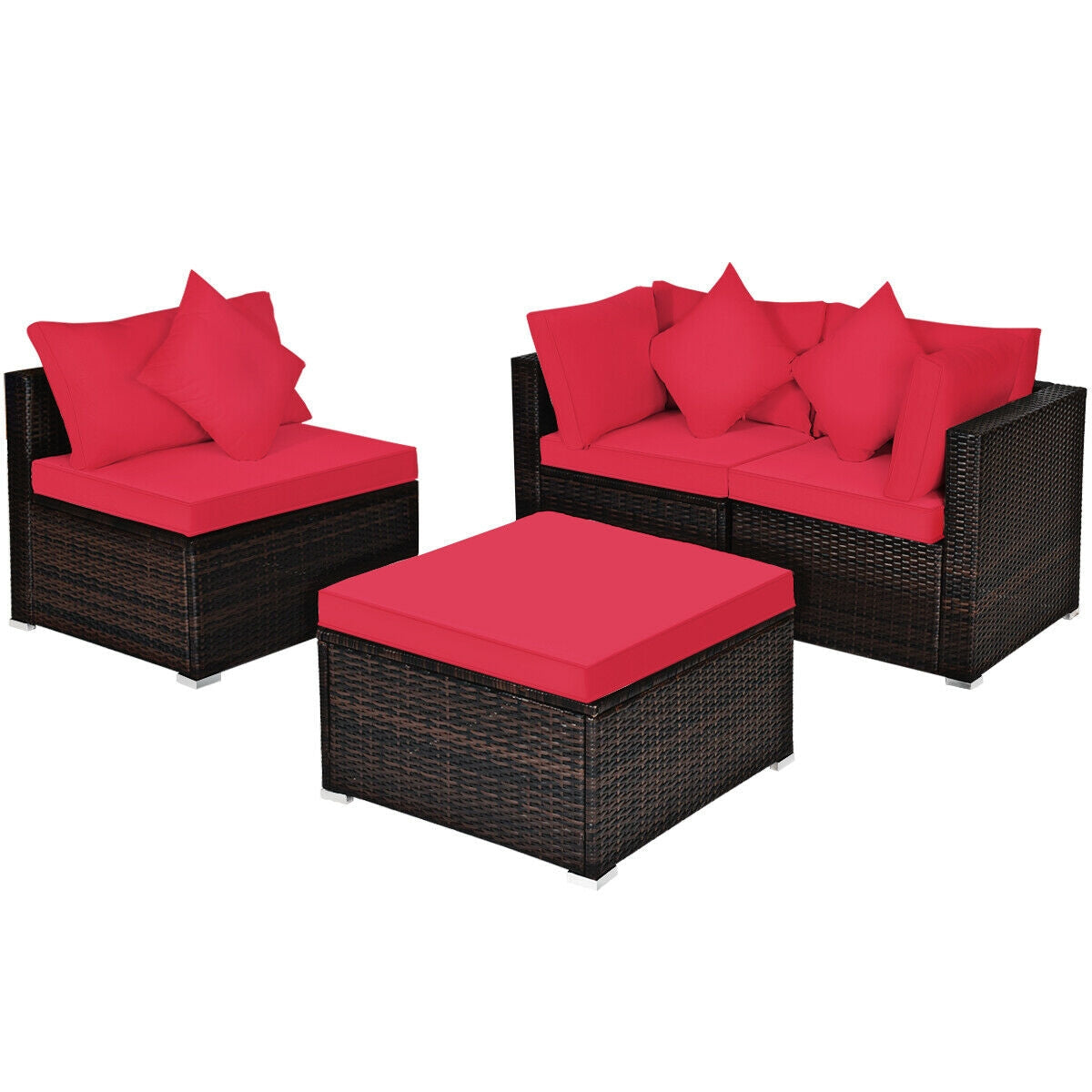 4 Pieces Ottoman Garden Patio Rattan Wicker Furniture Set with Cushion-Gray