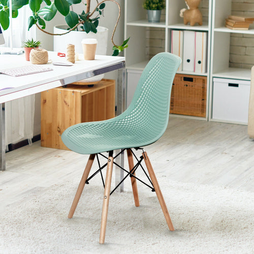 2 Pcs Modern Plastic Hollow Chair Set with Wood Leg