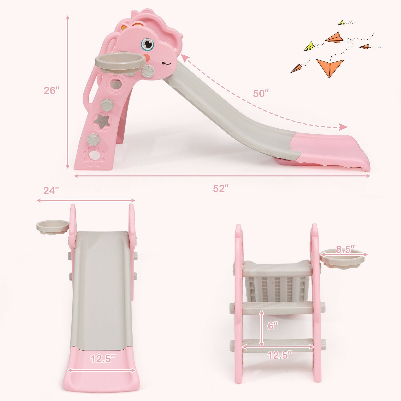 3-in-1 Kids Slide Baby Play Climber Slide Set with Basketball Hoop