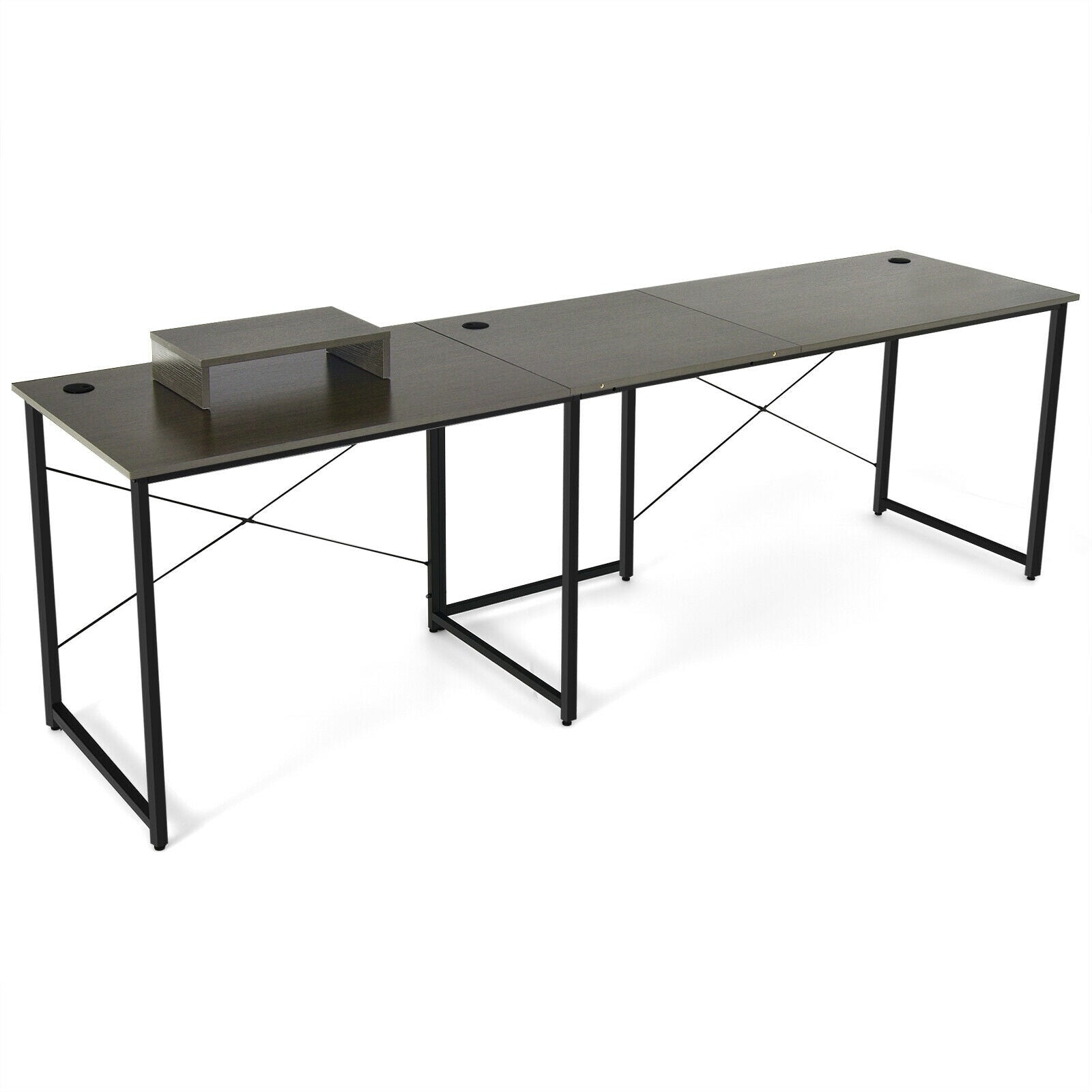 95 Inch 2-Person L-Shaped Long Reversible Computer Desk with Monitor Stand