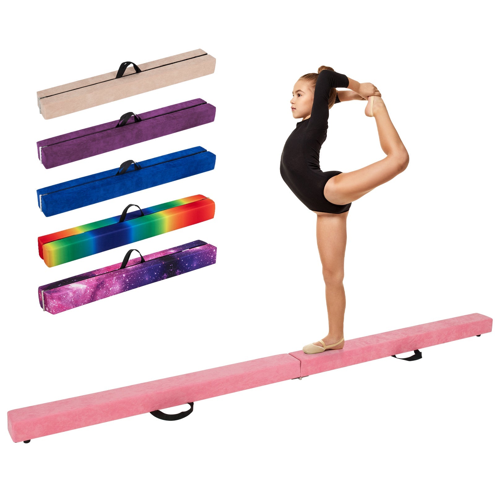 9 FT Folding Gymnastics Balance Beam with Anti-slip Base and Pine Wood Frame
