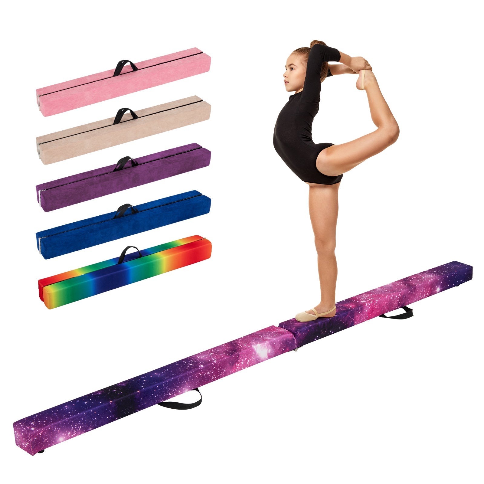 9 FT Folding Gymnastics Balance Beam with Anti-slip Base and Pine Wood Frame