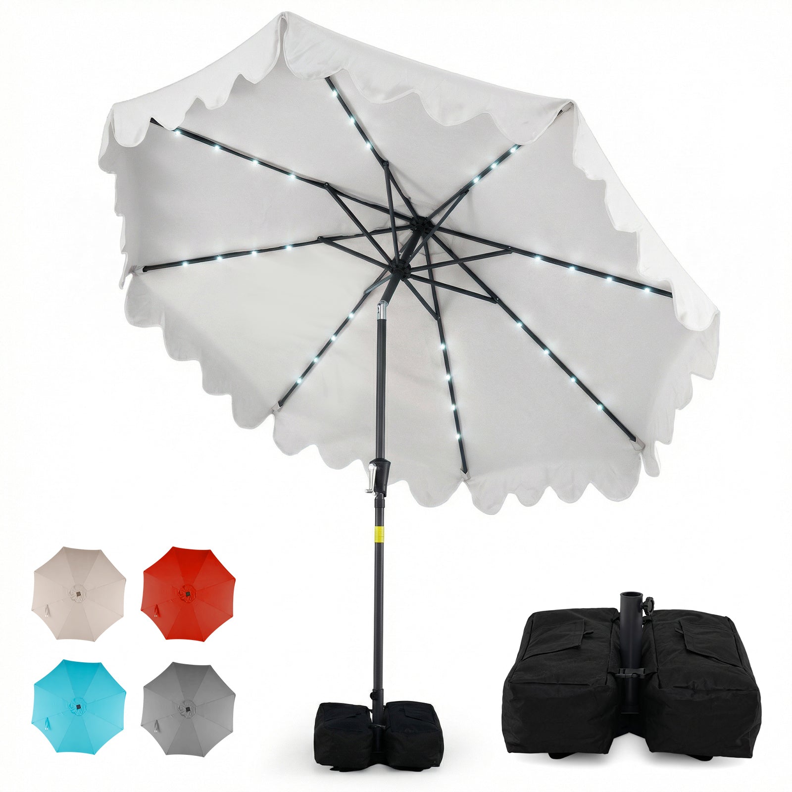 9 FT Outdoor Patio Umbrella with Solar LED Lights and Weighted Base