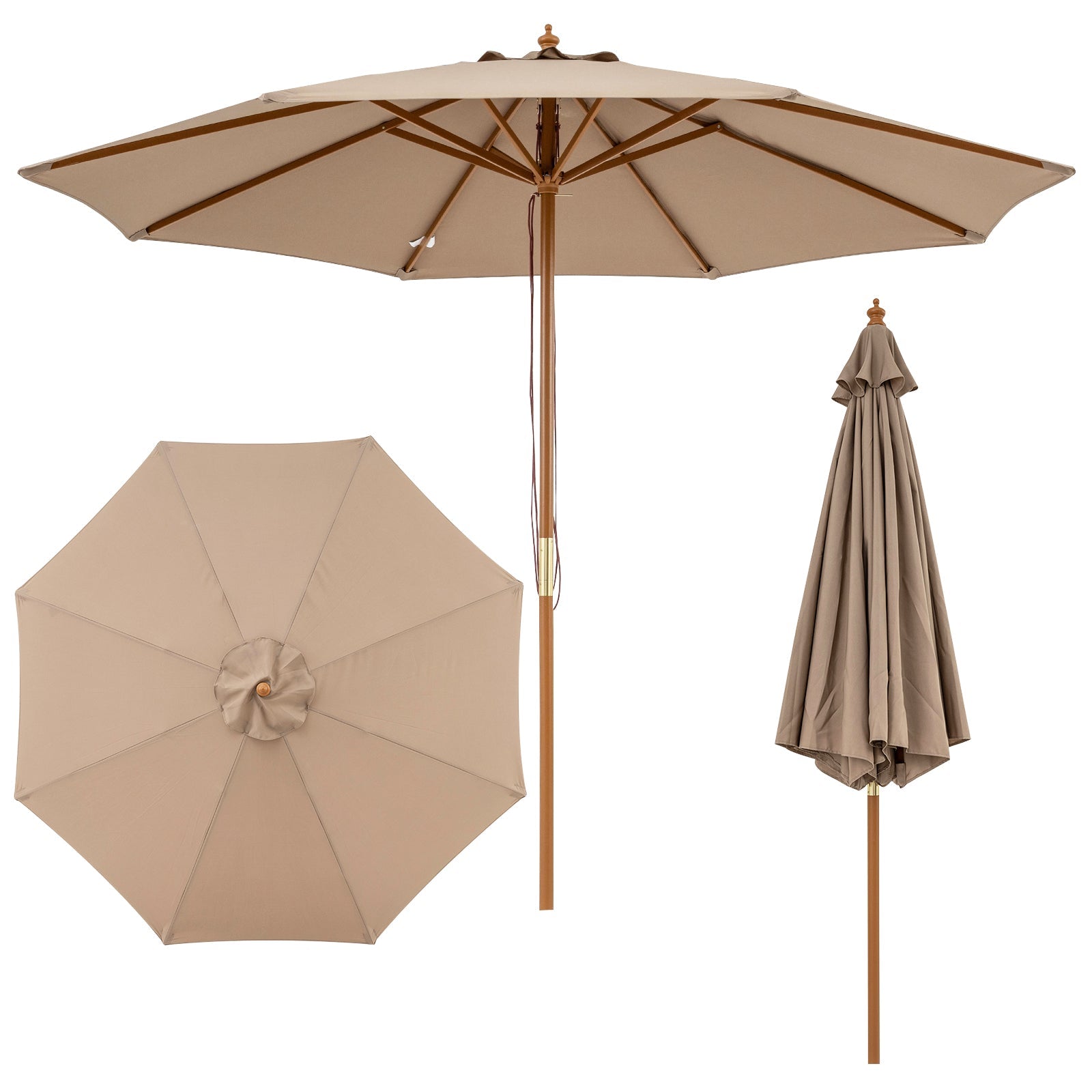 9 FT Patio Umbrella Outdoor Table Market Umbrella with 8 Sturdy Bamboo Ribs