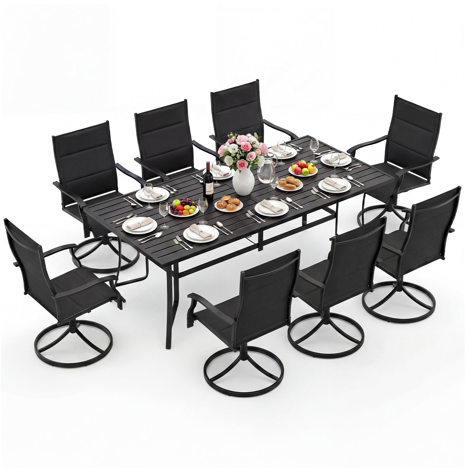 9-Piece Outdoor Dining Set for 8 with Umbrella Hole and 8 Chairs