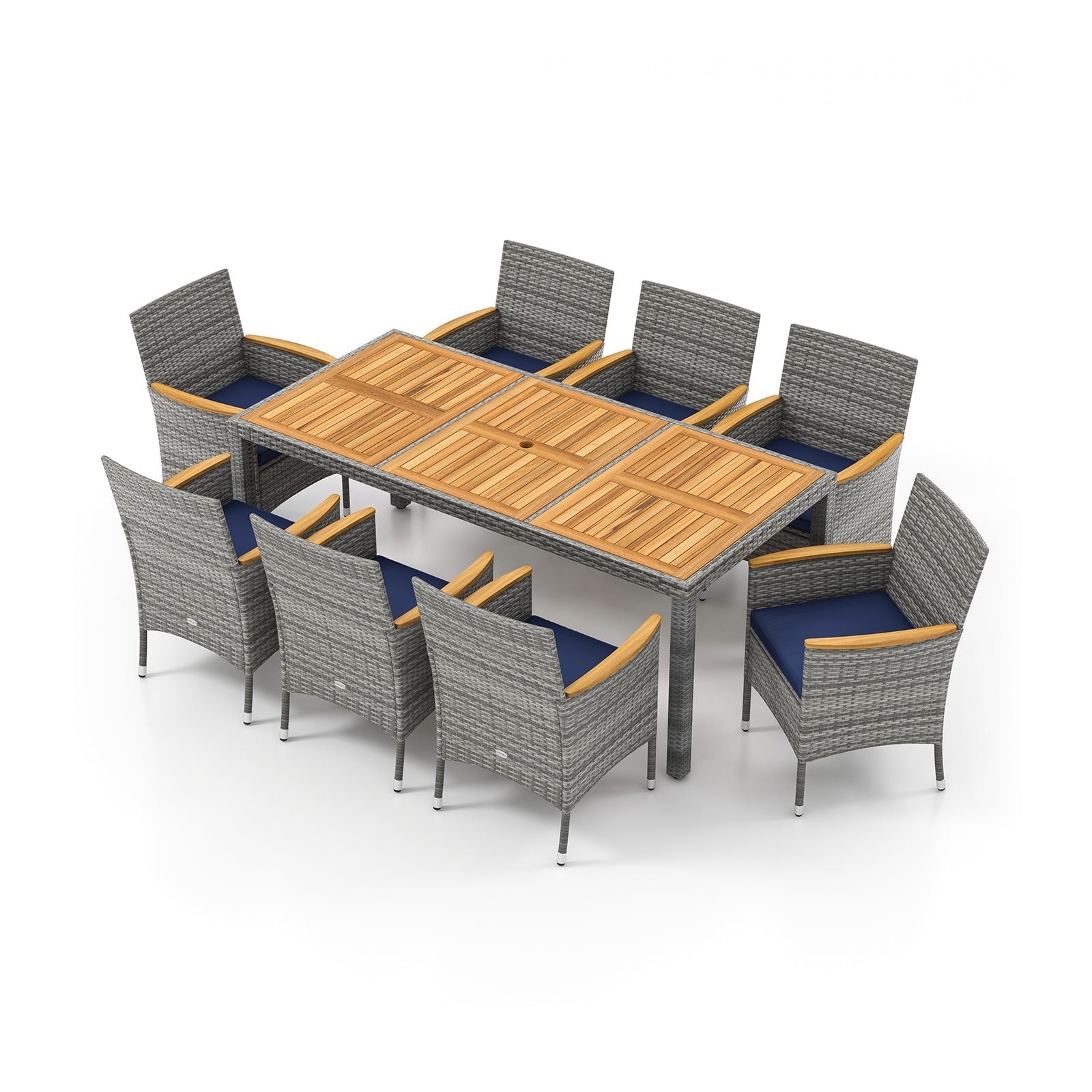 9 Pieces Patio PE Wicker Dining Set for Deck Garden and Yard