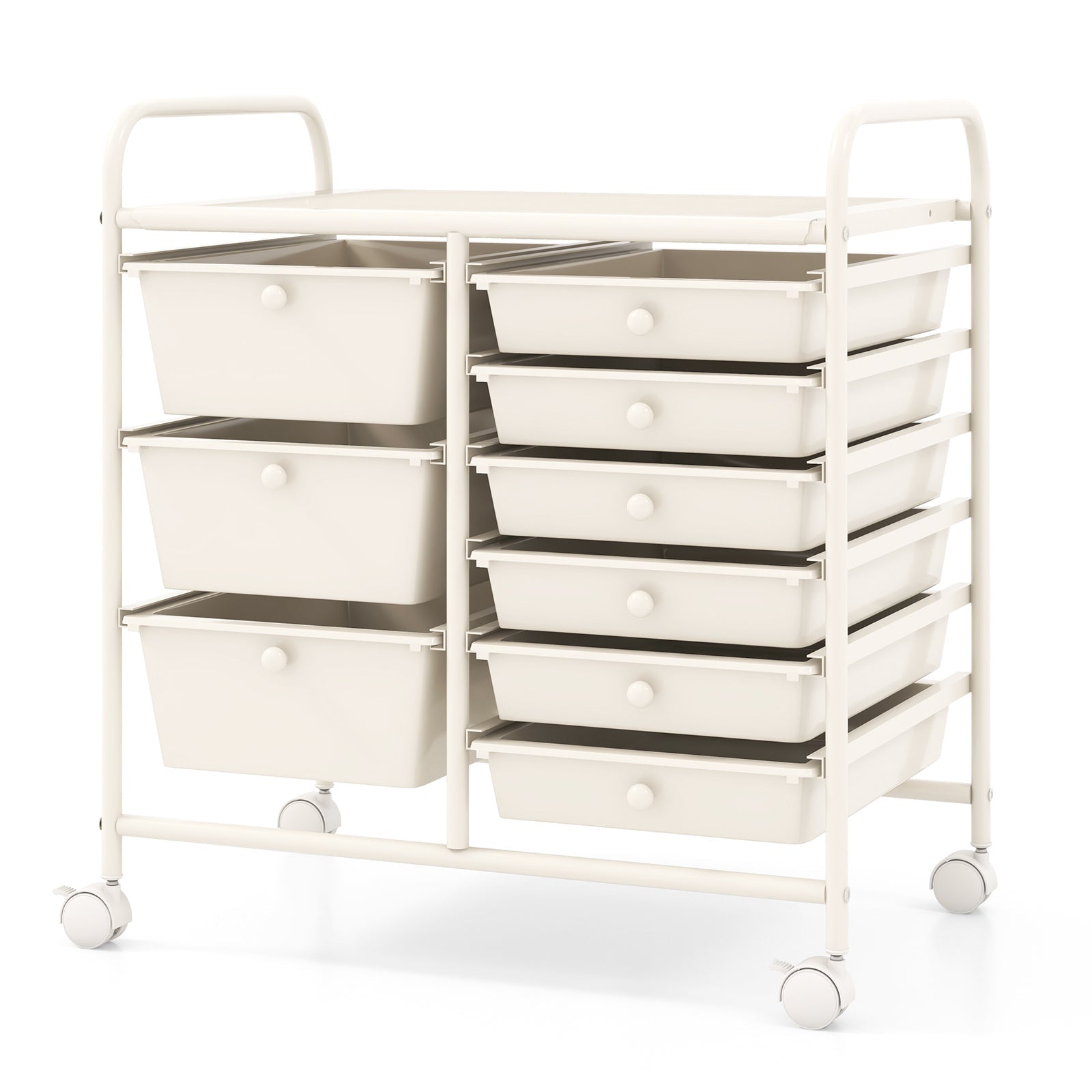 9-Drawer Rolling Storage Cart with Colorful Drawers and Metal Frame