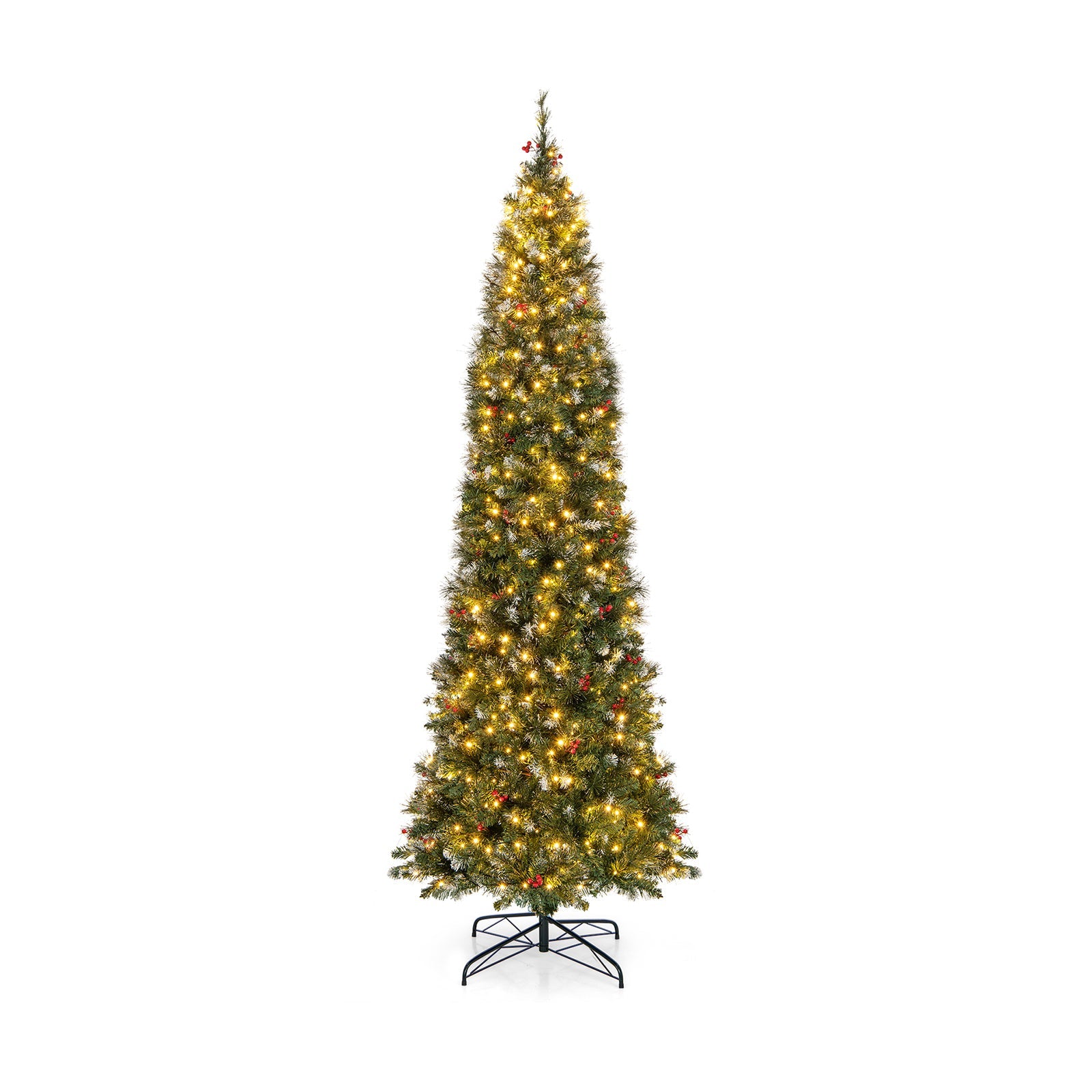 5/6/7/8/9 FT Pre-Lit Artificial Hinged Slim Pencil Christmas Tree