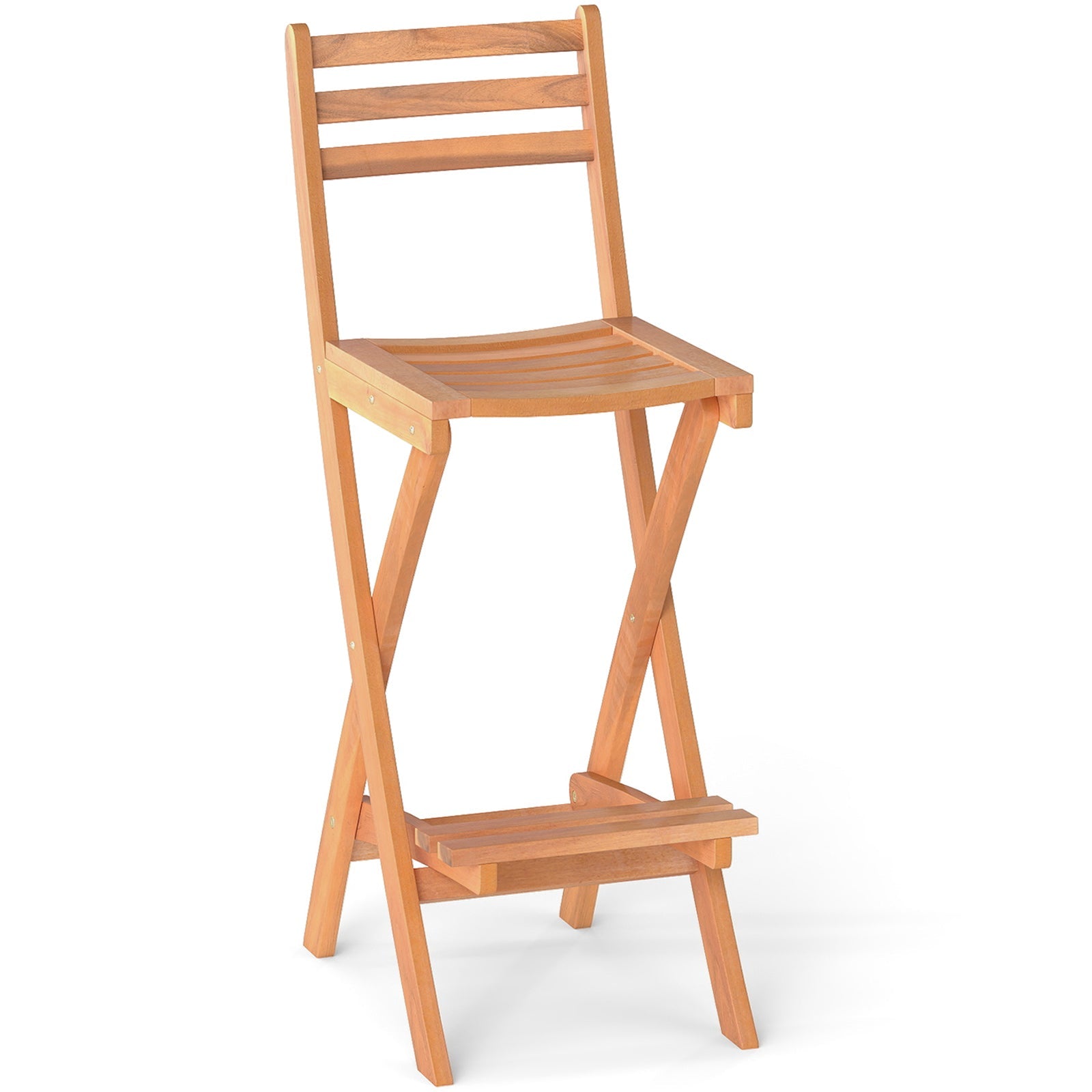 Acacia Wood Bar Height Chair with Backrest and Footrest for Backyard
