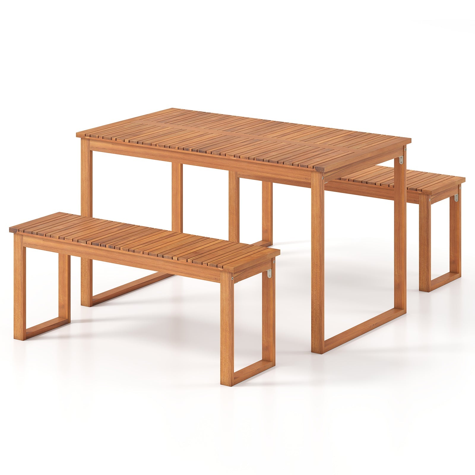 Acacia Wood Outdoor Garden Bench Set of 1/2 with Slatted Seat for Front Porch
