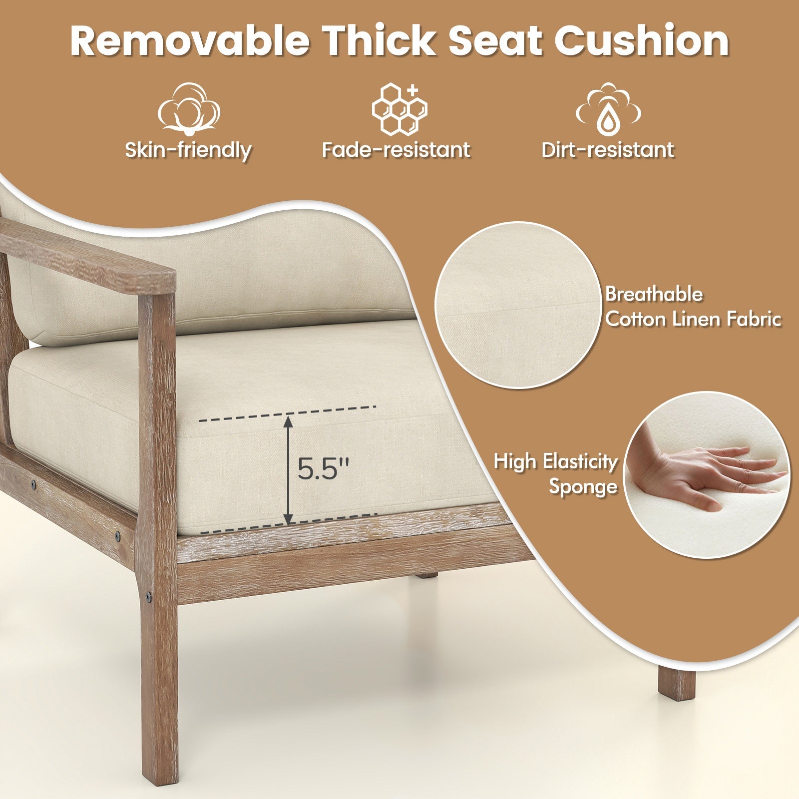 Modern Accent Chair with Solid Rubber Wood Armrests