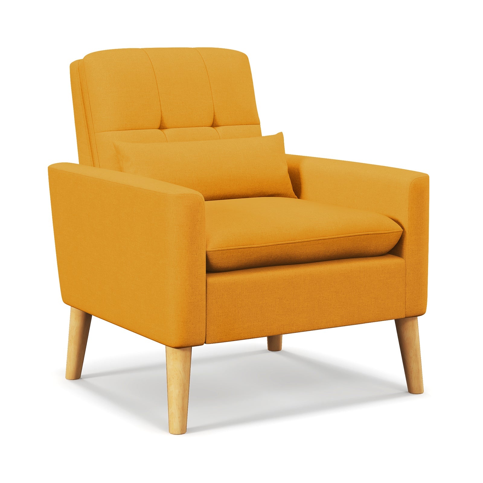 Accent Chair with Lumbar Pillow Natural Rubber Wood Legs Padded Cushions