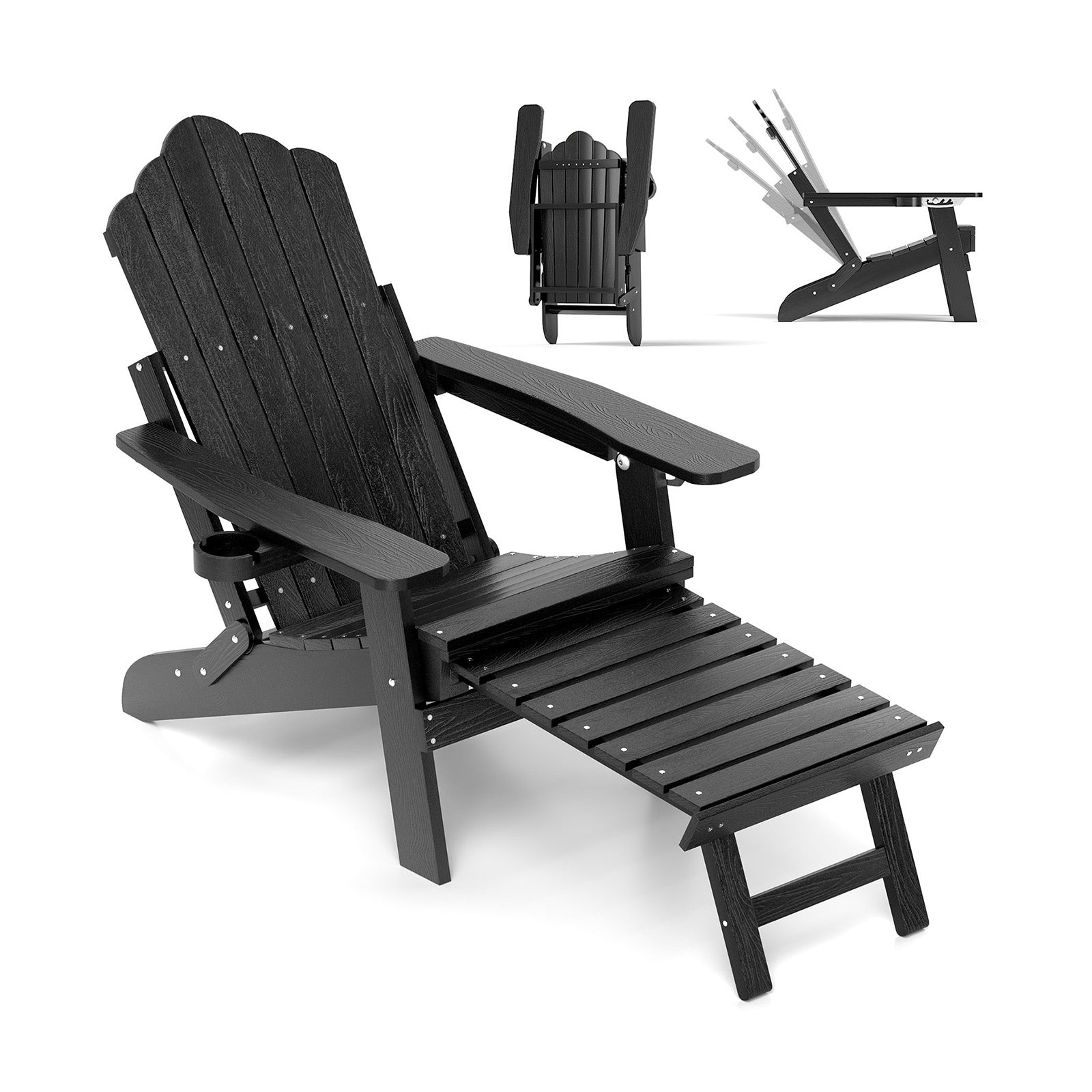 All-Weather HIPS Patio Adirondack Lounge Chair with Retractable Footrest