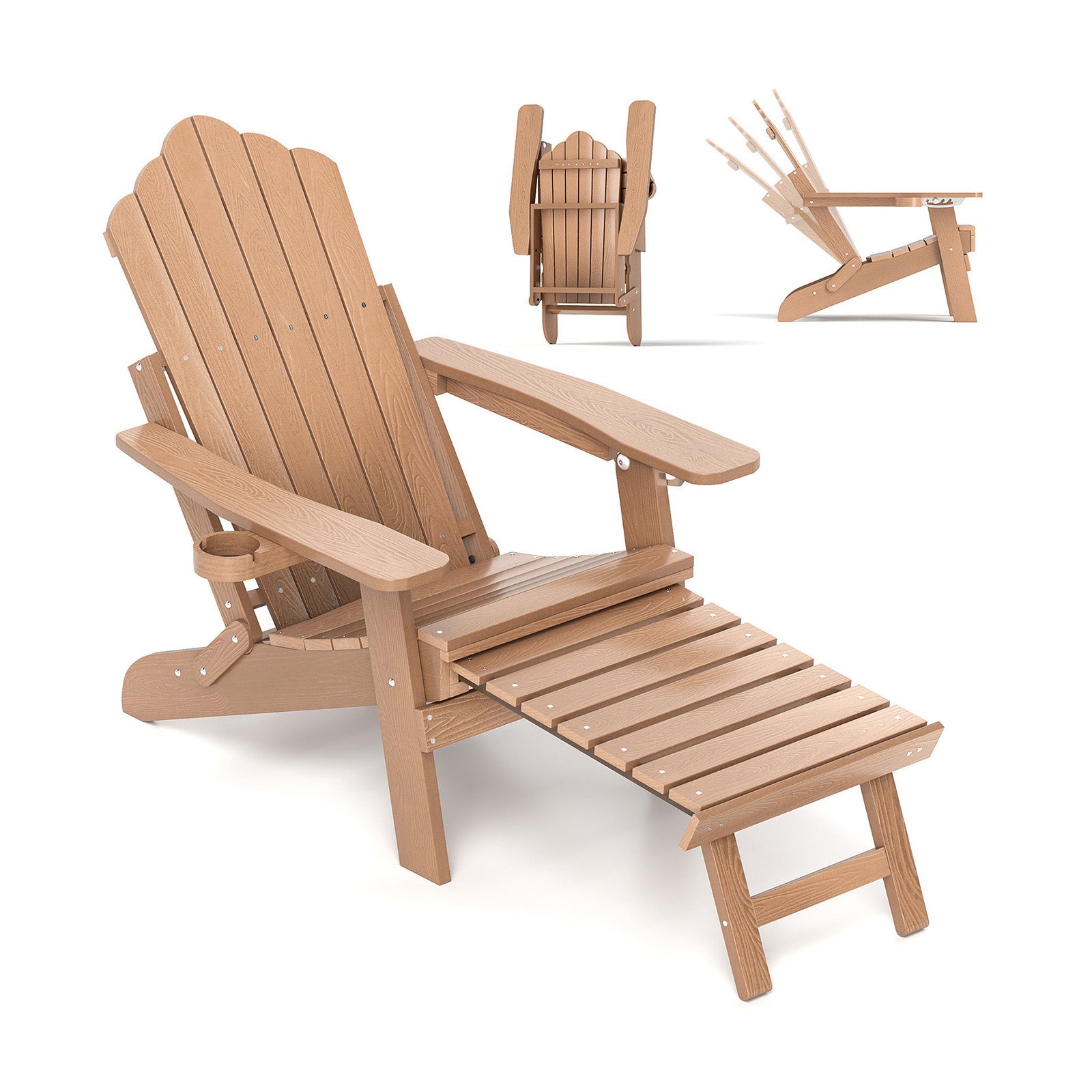 All-Weather HIPS Patio Adirondack Lounge Chair with Retractable Footrest