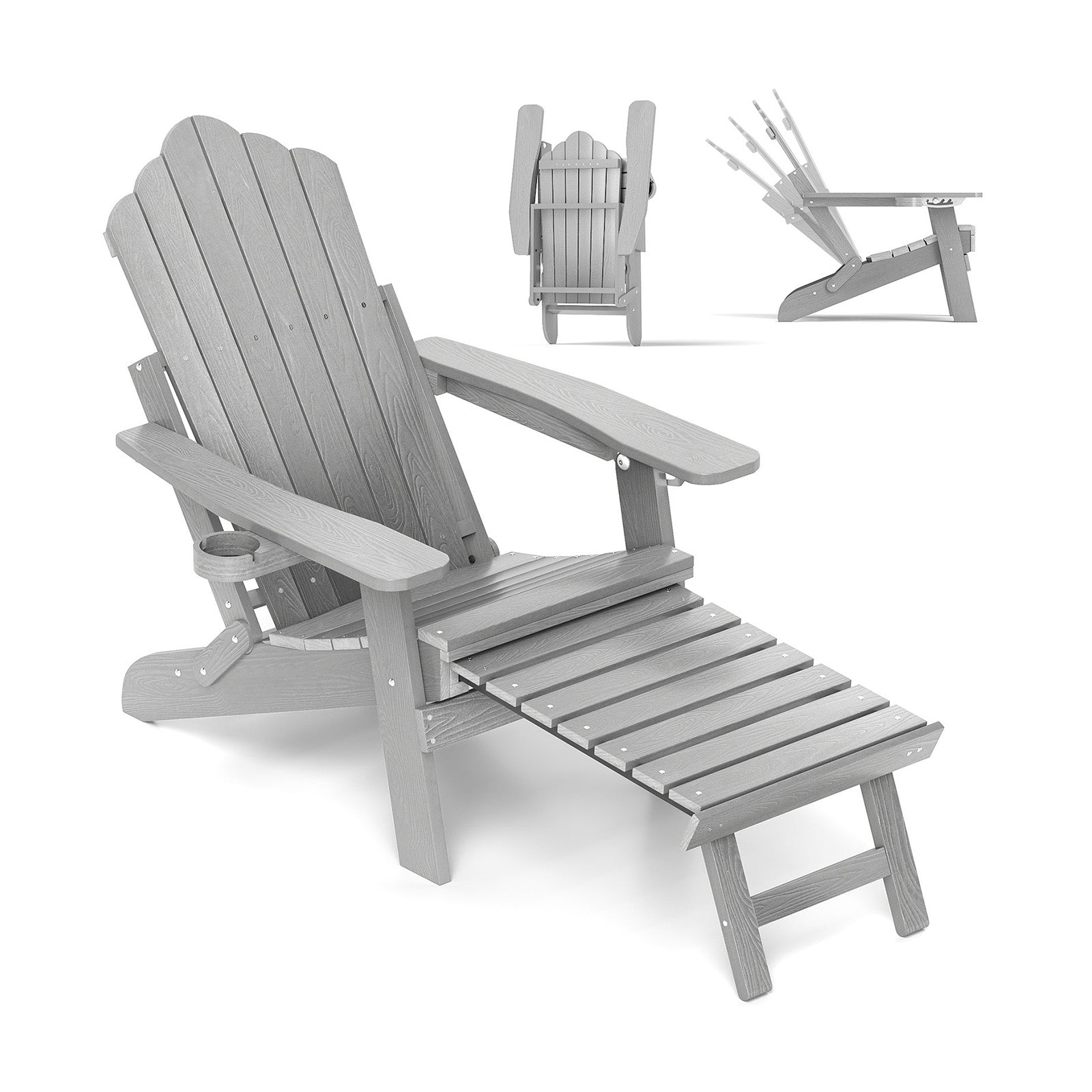 All-Weather HIPS Patio Adirondack Lounge Chair with Retractable Footrest