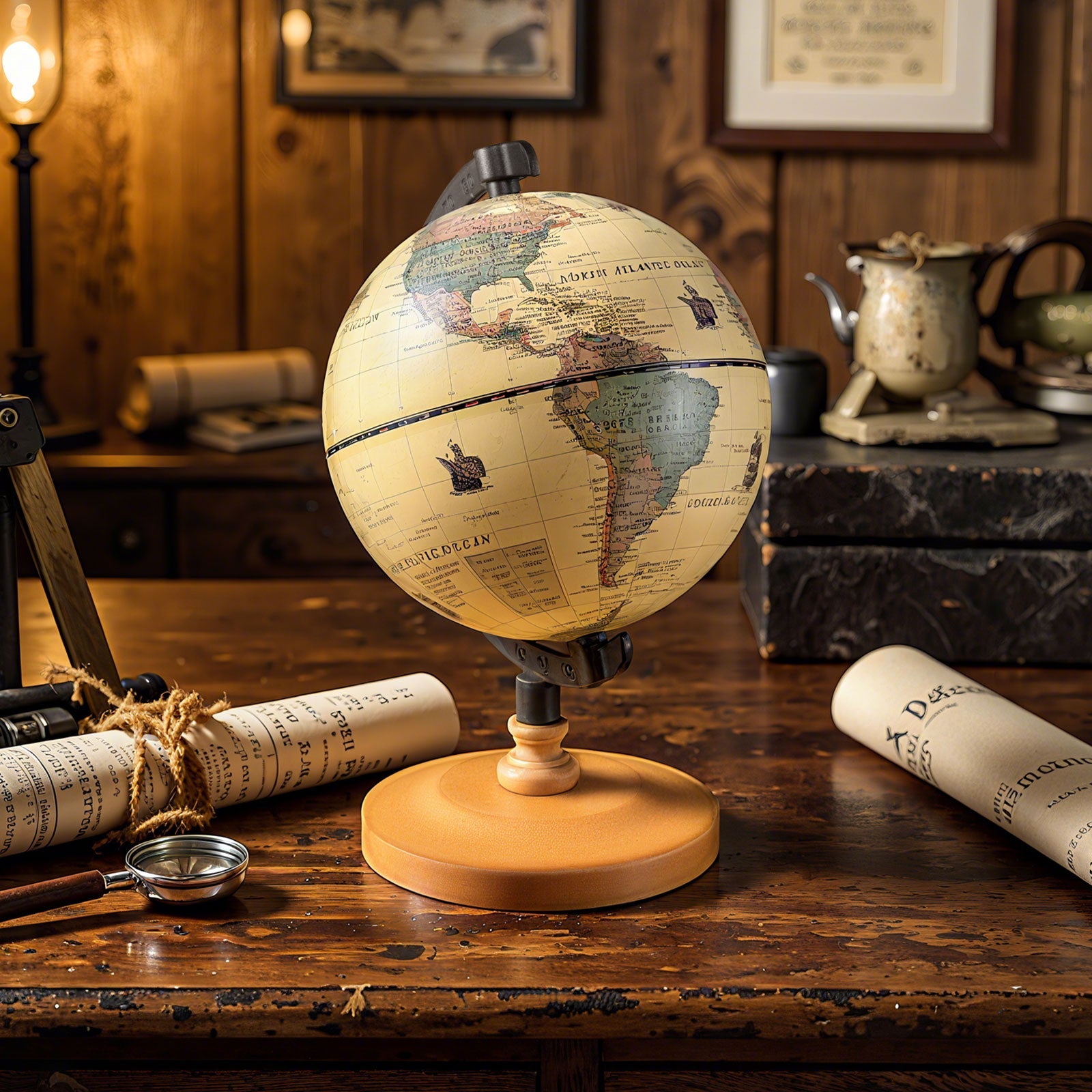 Antique Globe Dia 5.5 Inch Mini Rotating World Globe with Wooden Base-Brozen