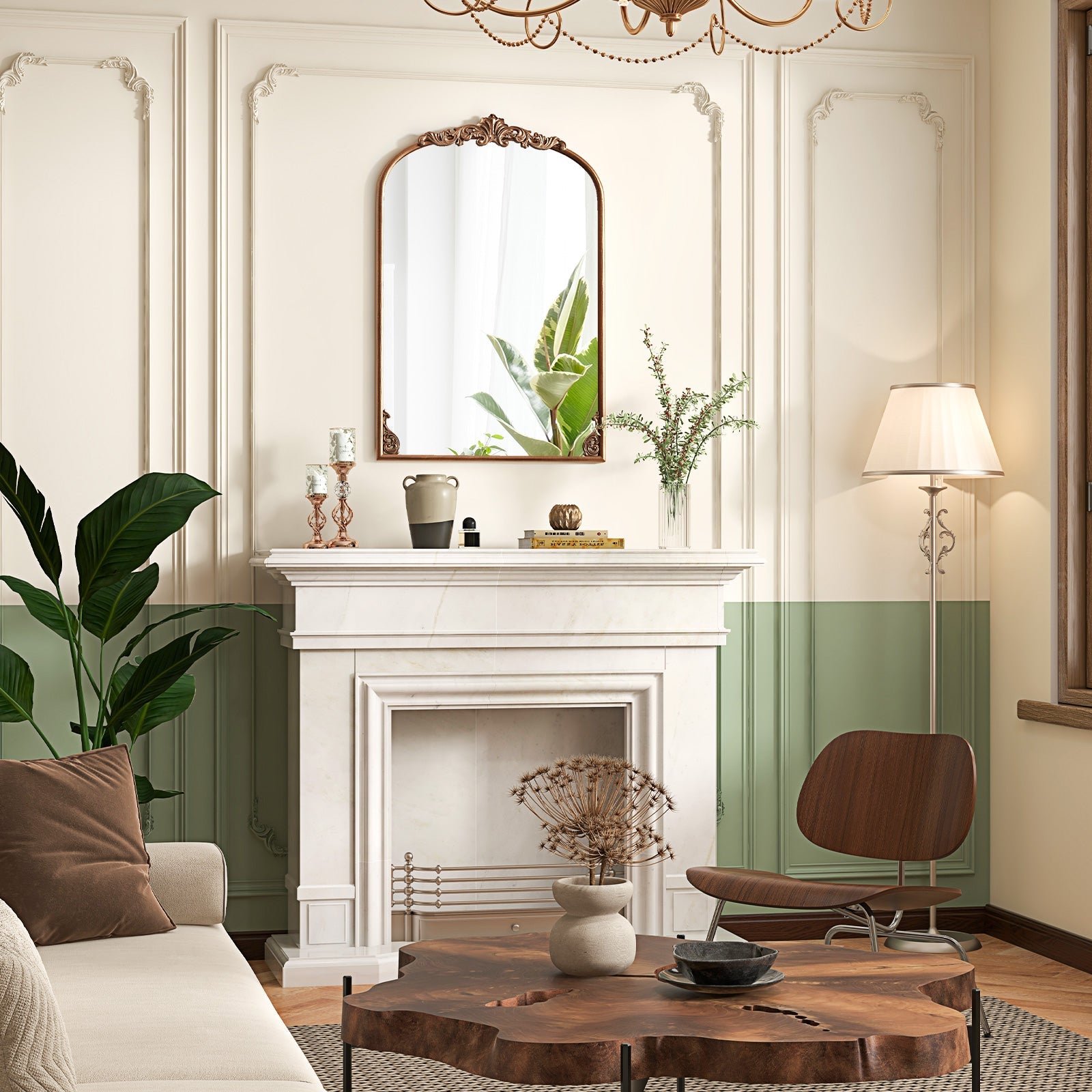 Arched Mirror for Wall Gold Traditional Vintage Ornate Baroque Mirror with Metal Frame