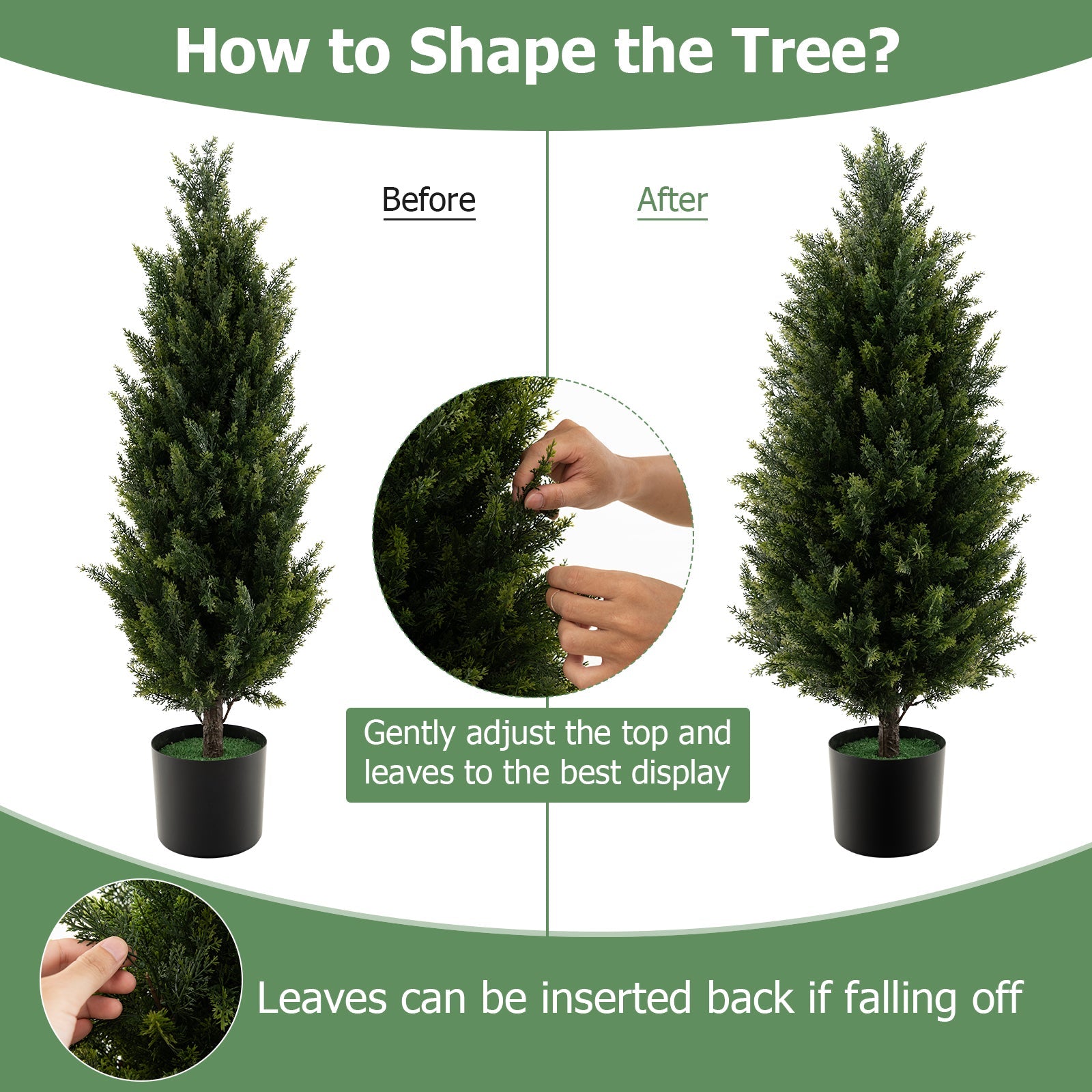 3 Feet Artificial Topiary Cedar Tree with Cement Plastic Pot and Faux Moss-Green