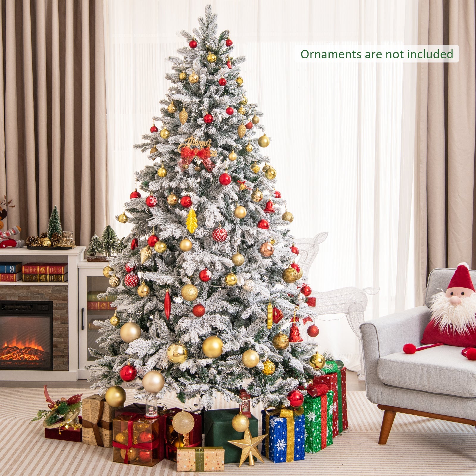 4.5/6/7 Feet Flocked Christmas Tree with Warm White LED Lights