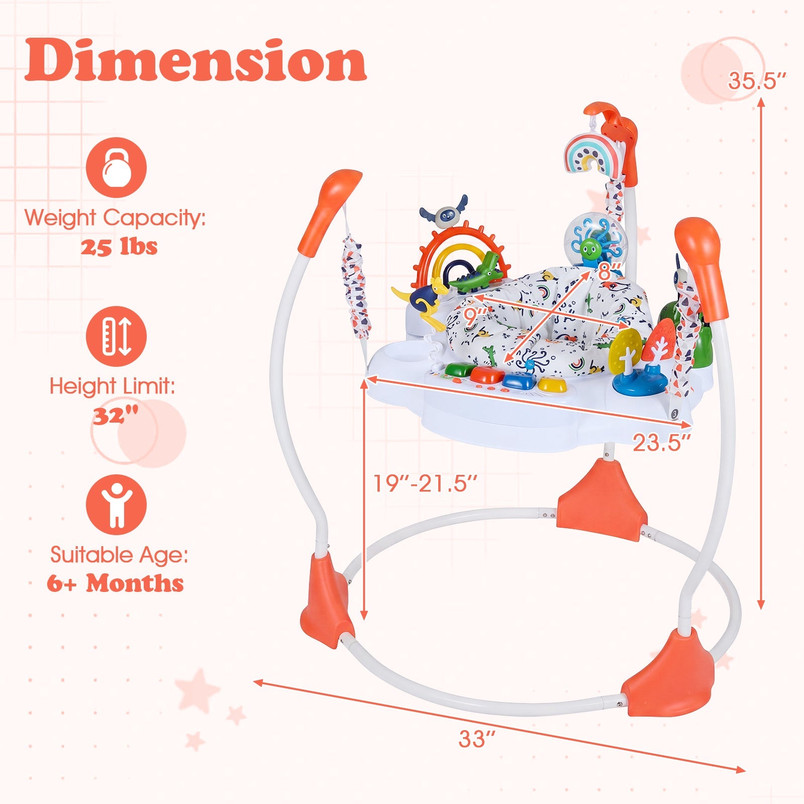 Baby Activity Center Baby Jumper and Bouncer with 6 Interactive Toys Lights and Music