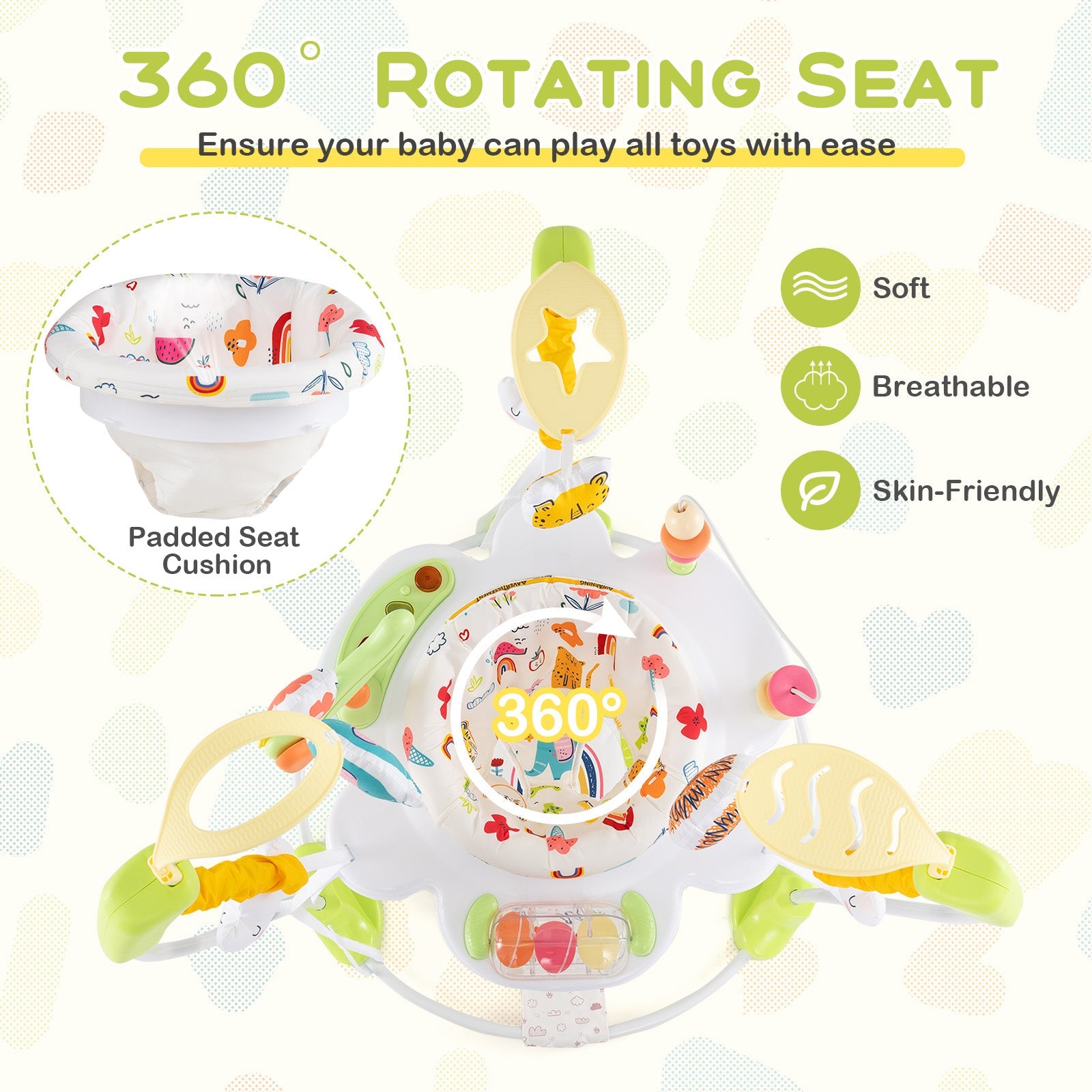 Baby Activity Center Height Adjustable Baby Bouncing Saucer with Interactive Toys