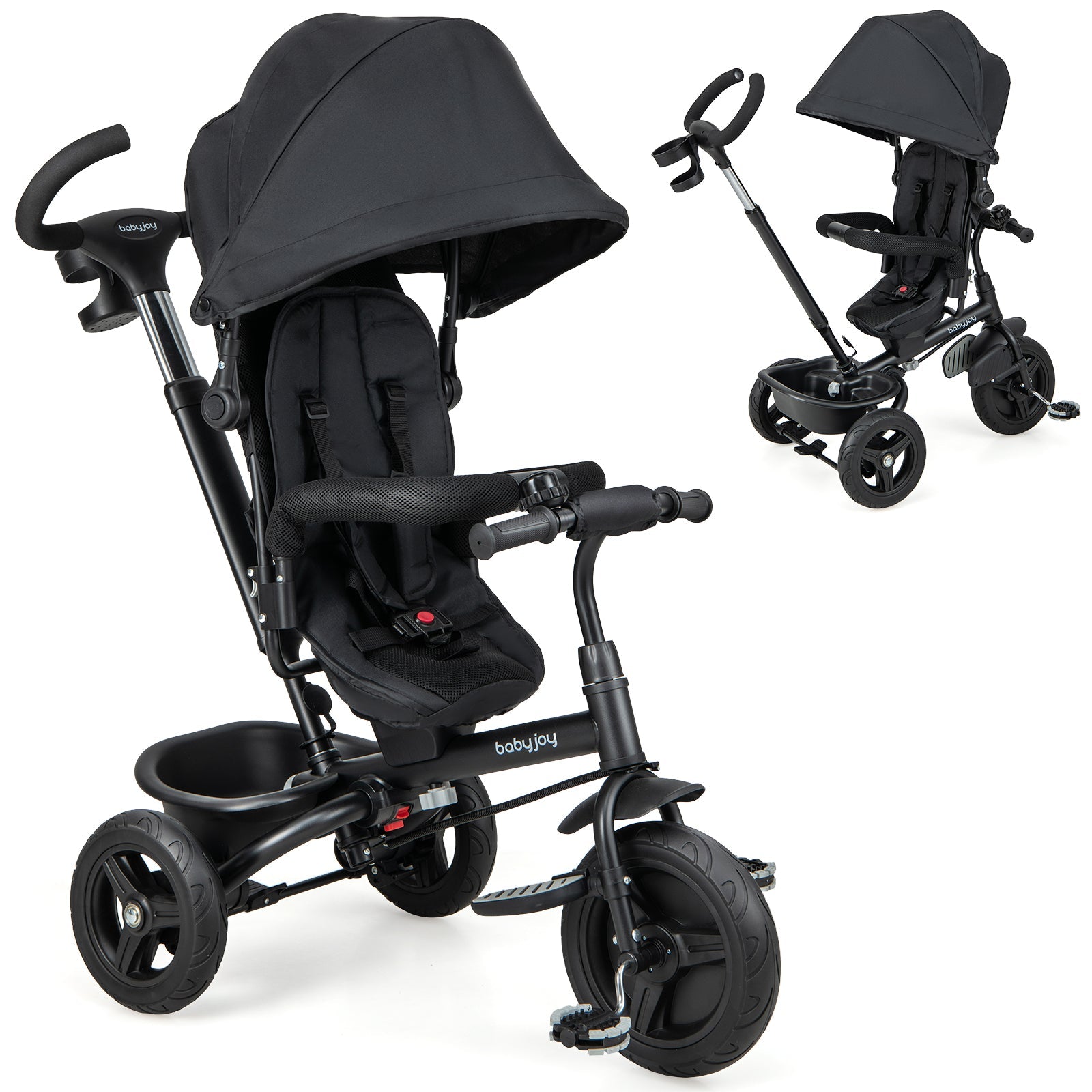 4-in-1 Baby Tricycle Toddler Trike with Reversible Seat and 5-Point Safety Harness