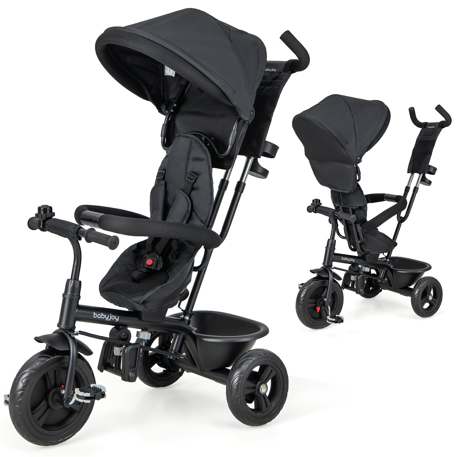 4-in-1 Baby Trike Kids Tricycle with Removable Canopy and Adjustable Push Handle