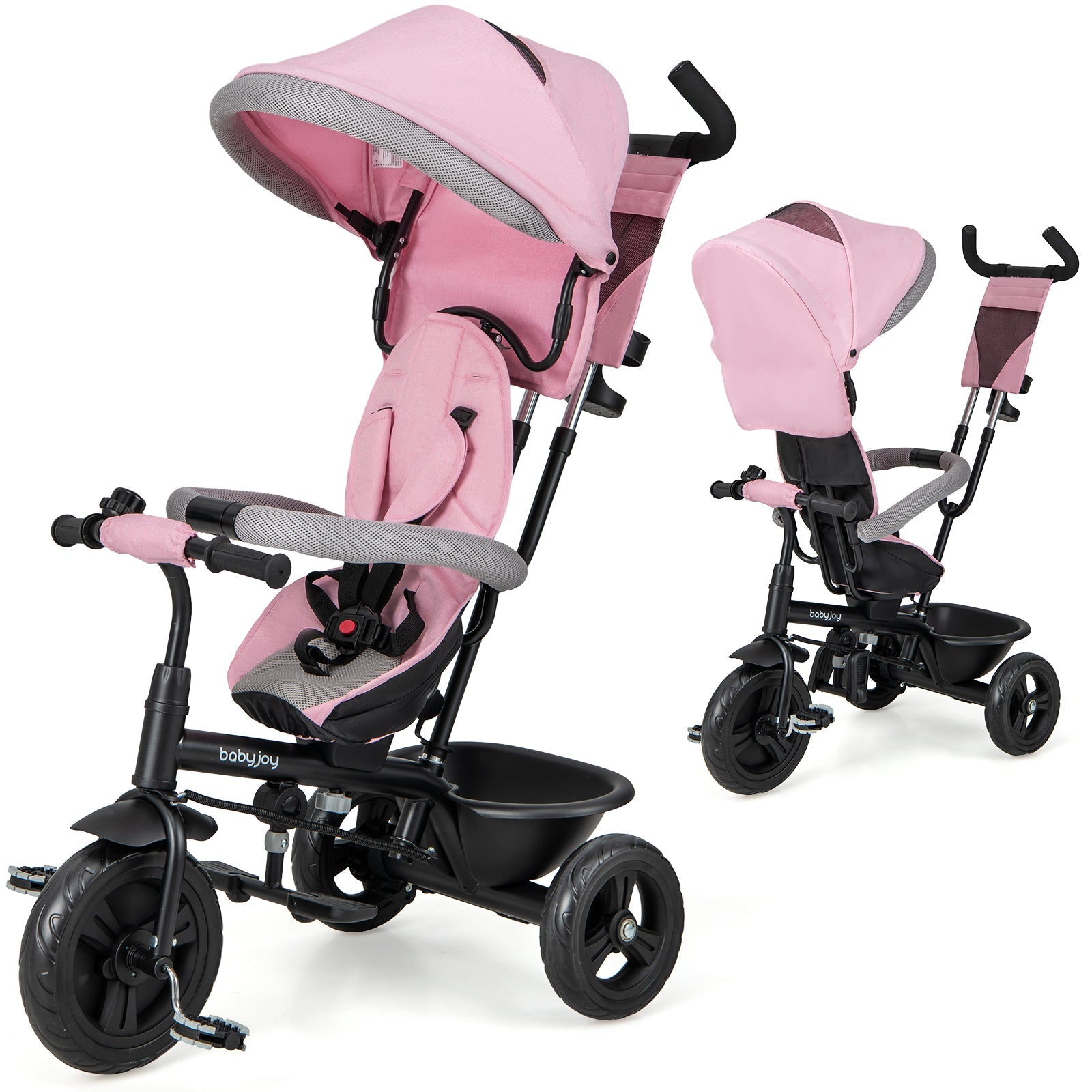 4-in-1 Baby Trike Kids Tricycle with Removable Canopy and Adjustable Push Handle