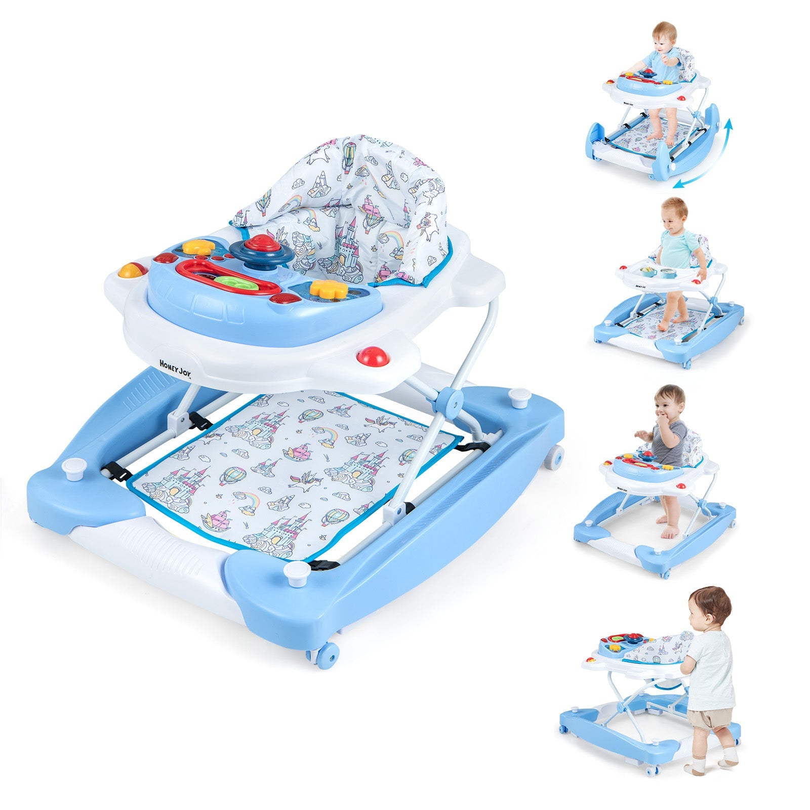 6 in 1 Foldable Baby Walker with Adjustable Height