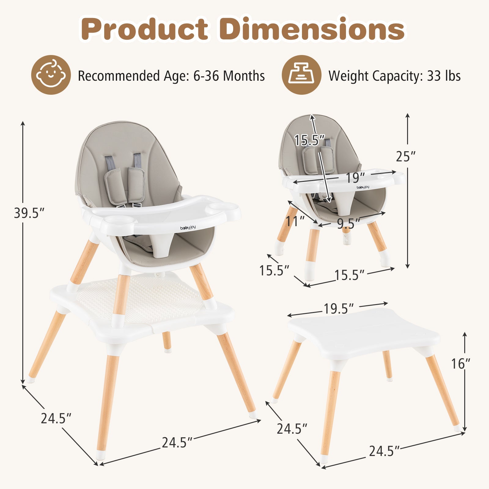 5-in-1 Baby Wooden Convertible High Chair