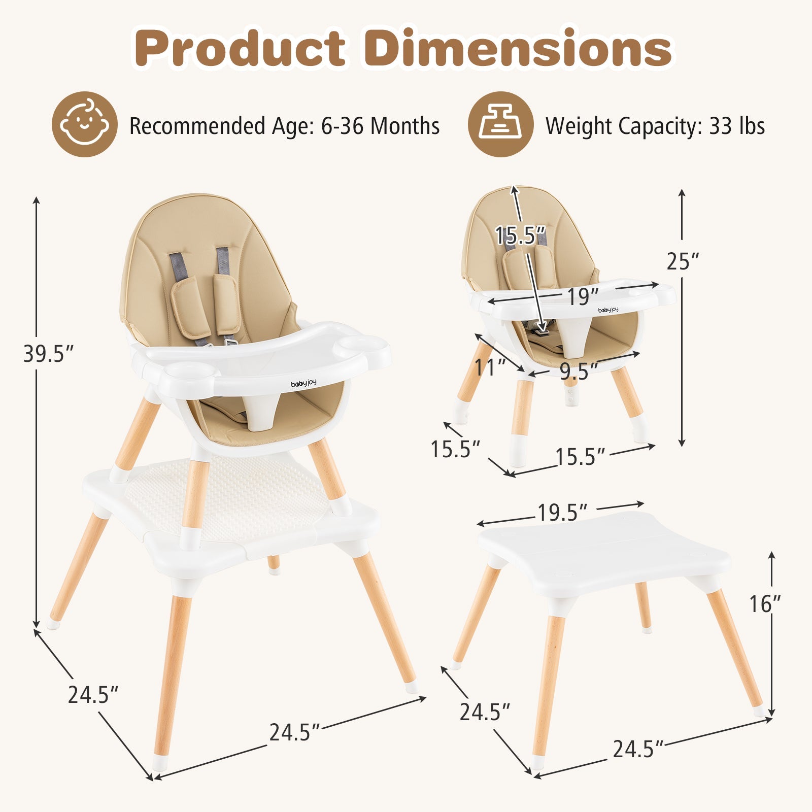 5-in-1 Baby Wooden Convertible High Chair